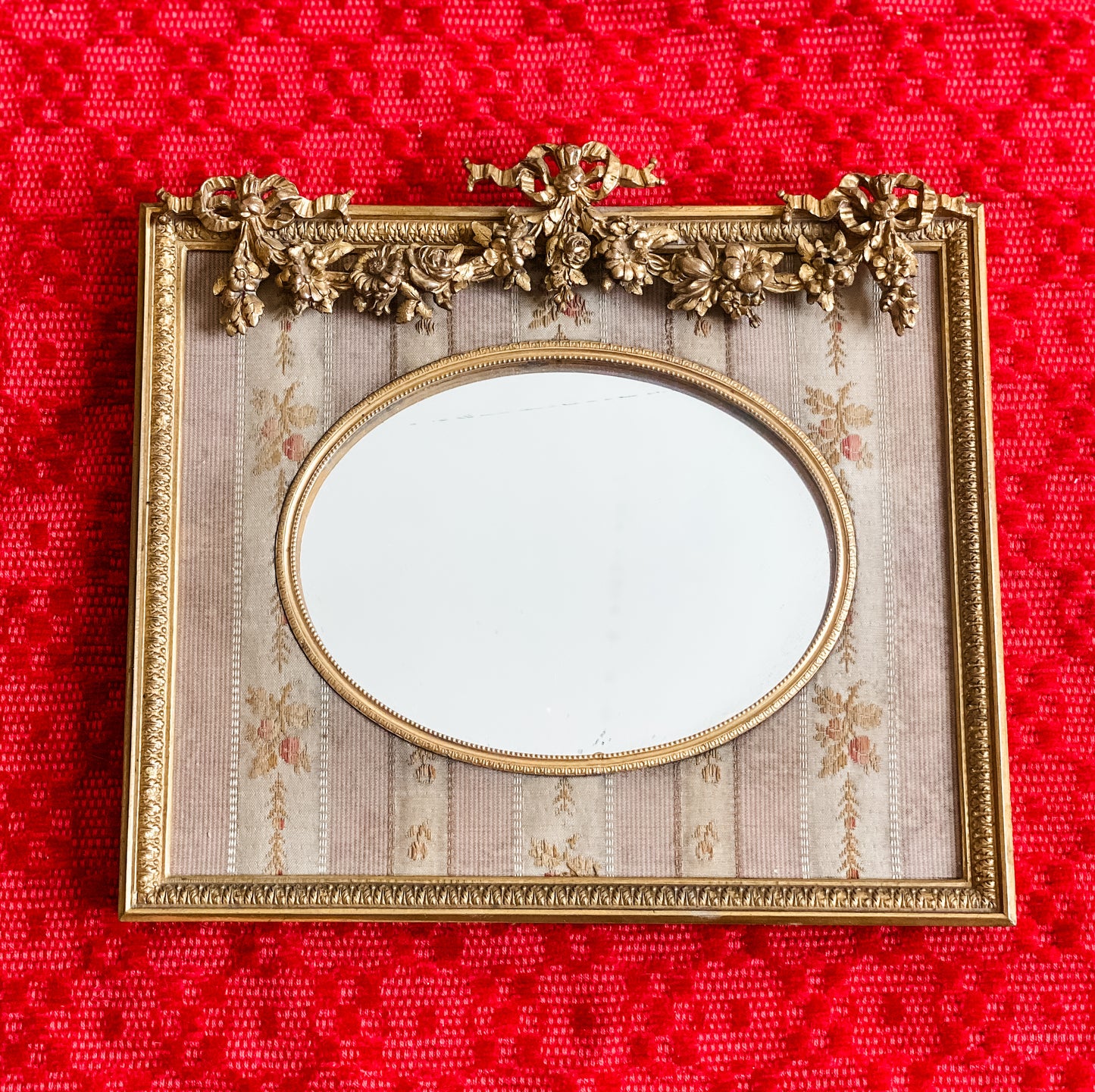 Antique Mirror with Tremendous Floral Bunting Detail