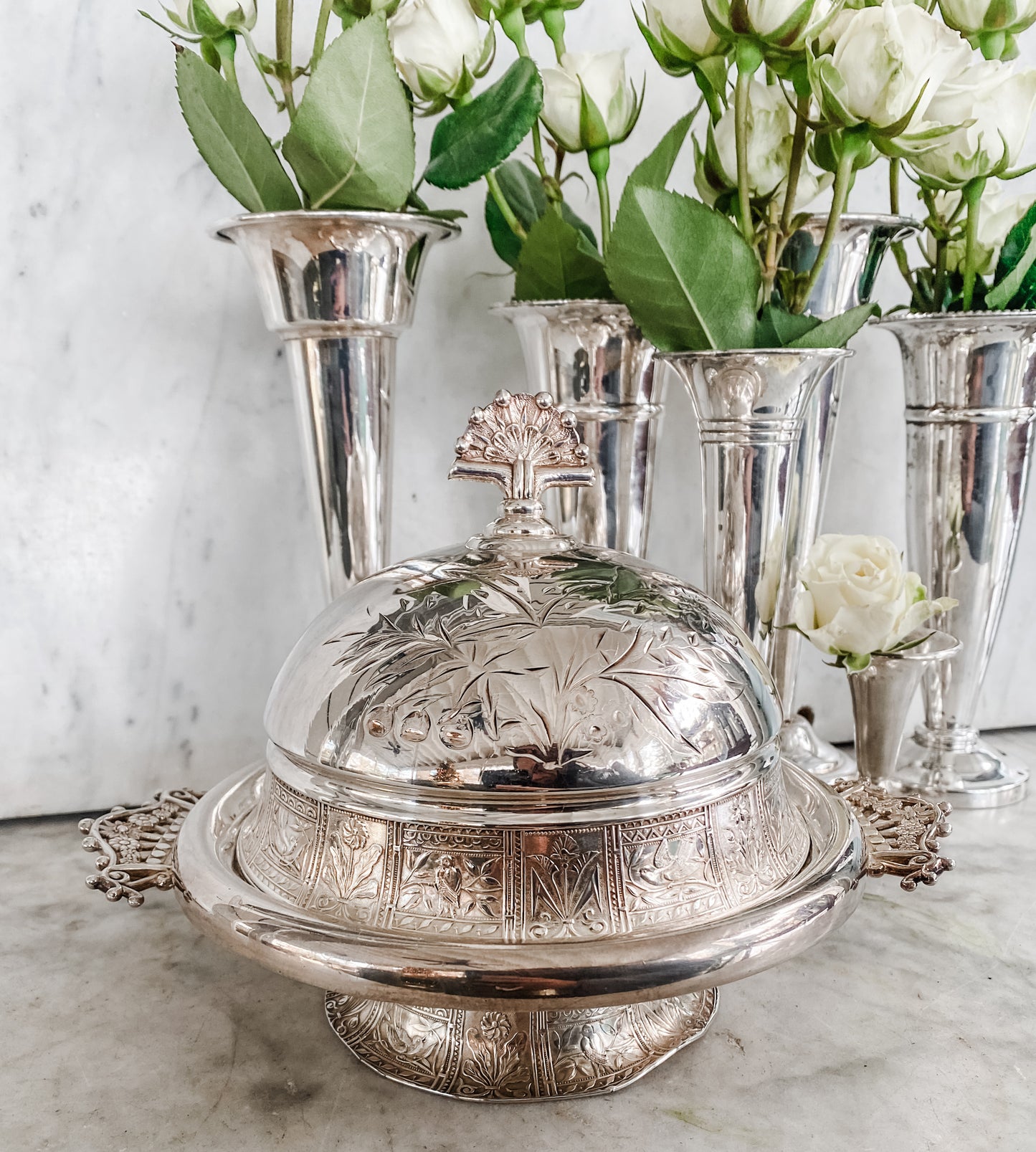 Large Antique Quadroupleplate Dome Butter Dish