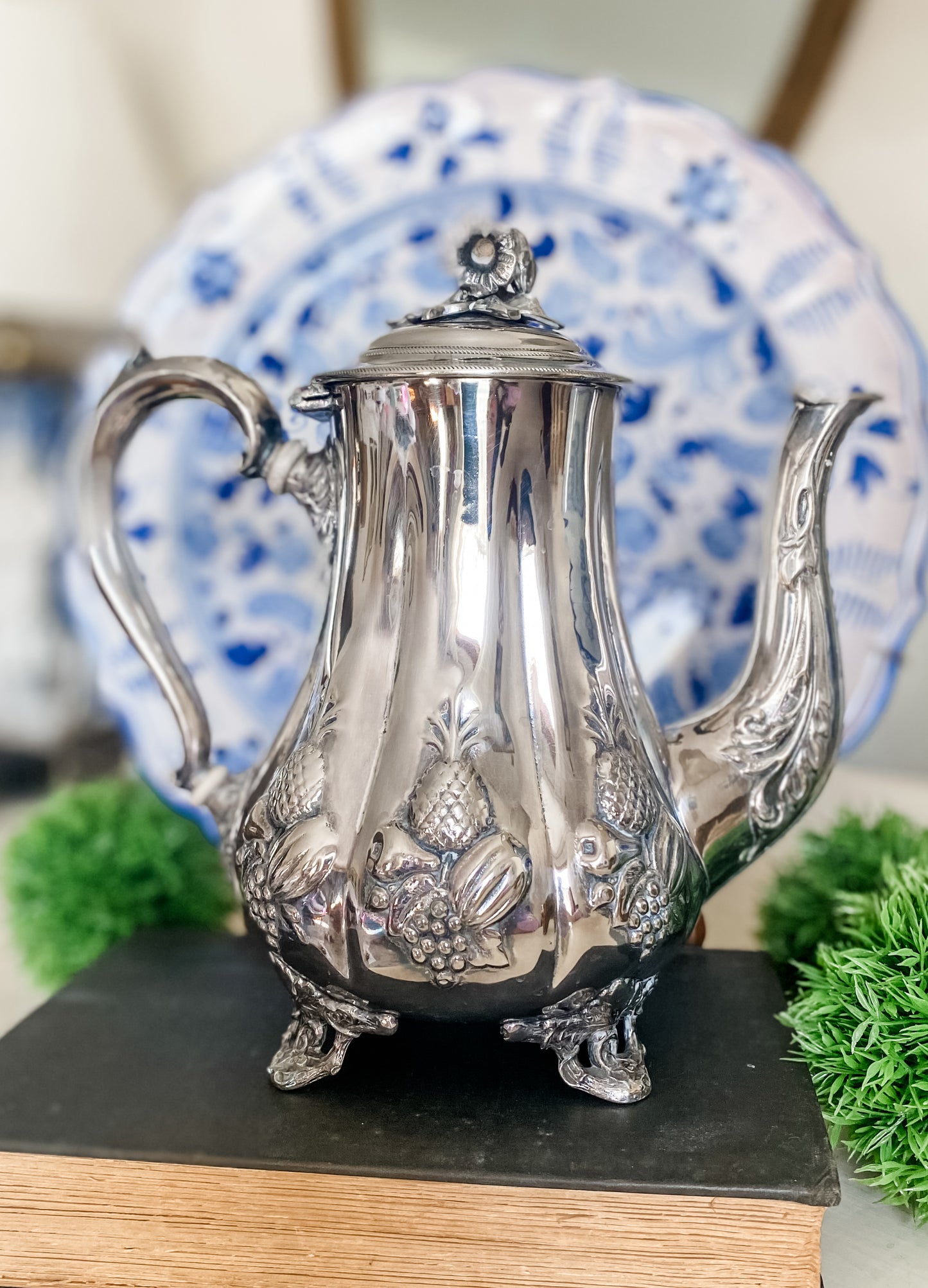 James Allan Antique Sheffield Teapot with Repoussé Fruit Design