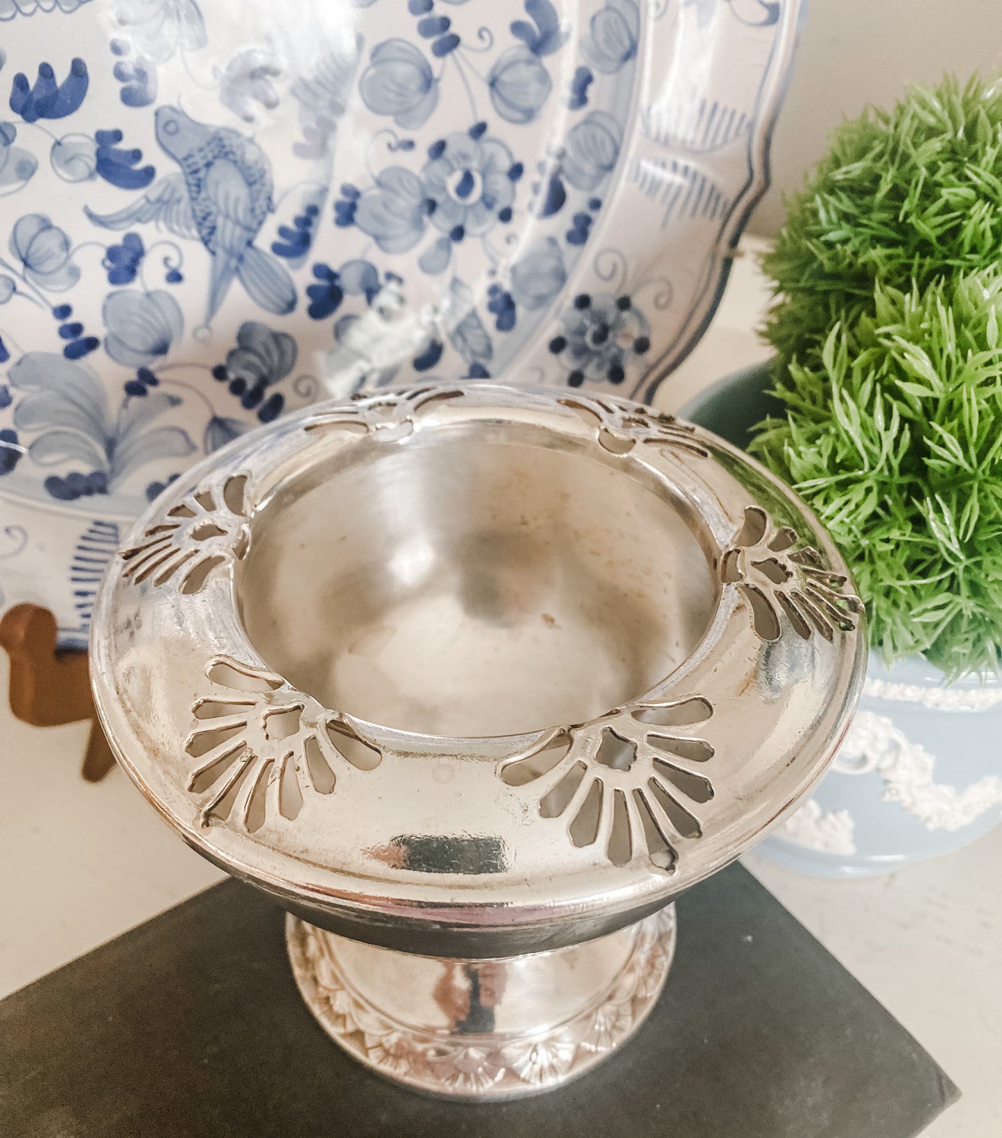 Heavy Silverplate Flower Frog with Removable Rim