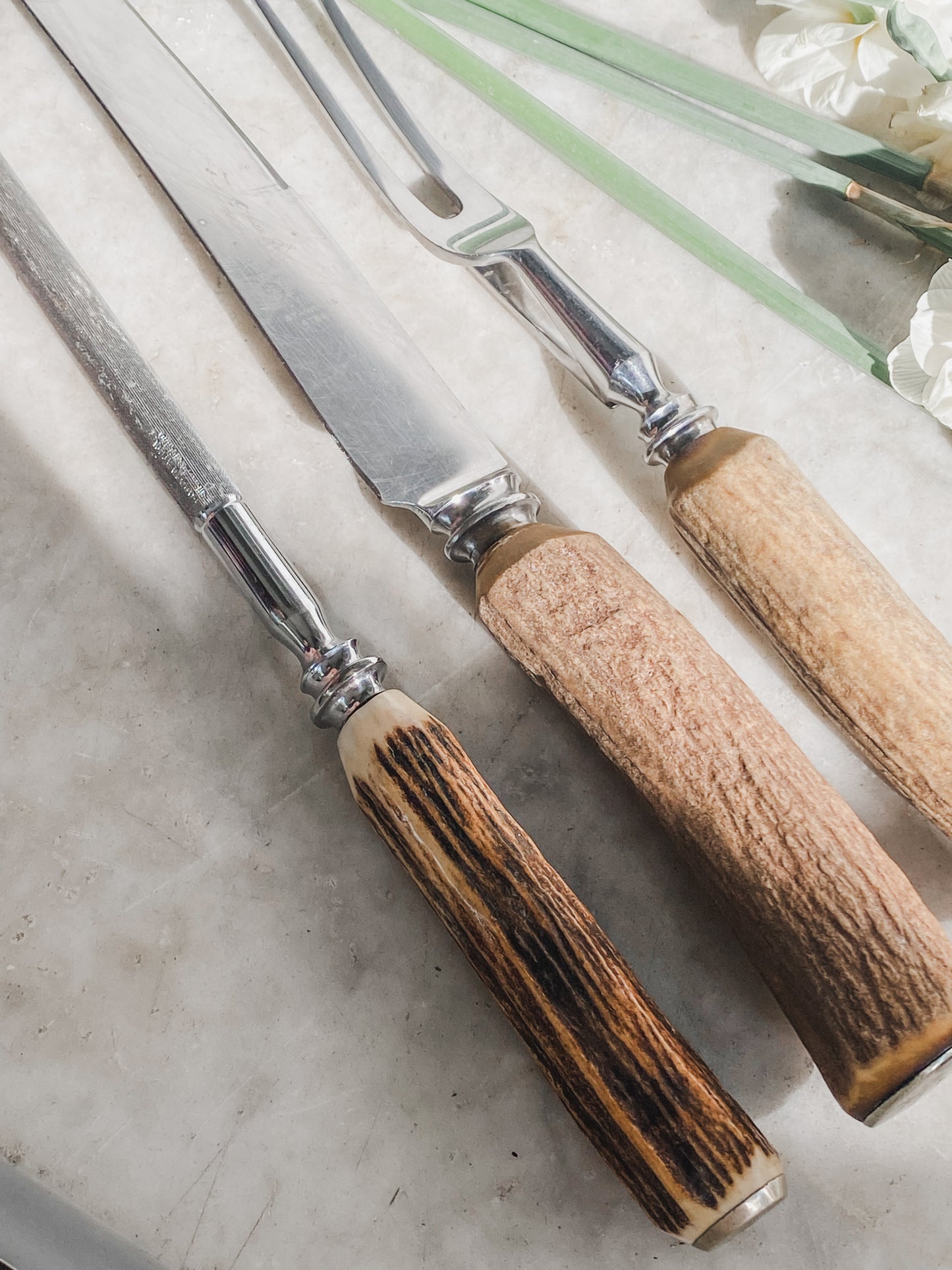 Vintage Sheffield Staghorn Carving Set – 3 Pieces