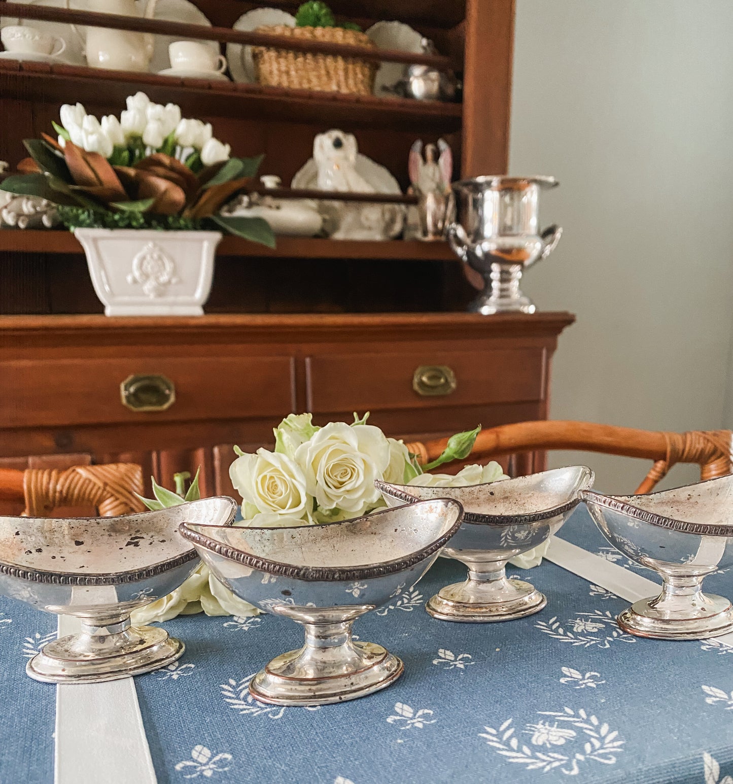 Rare Late 1700s – Early 1800s Old Sheffield Plate Pedestal Nut Bowl Set