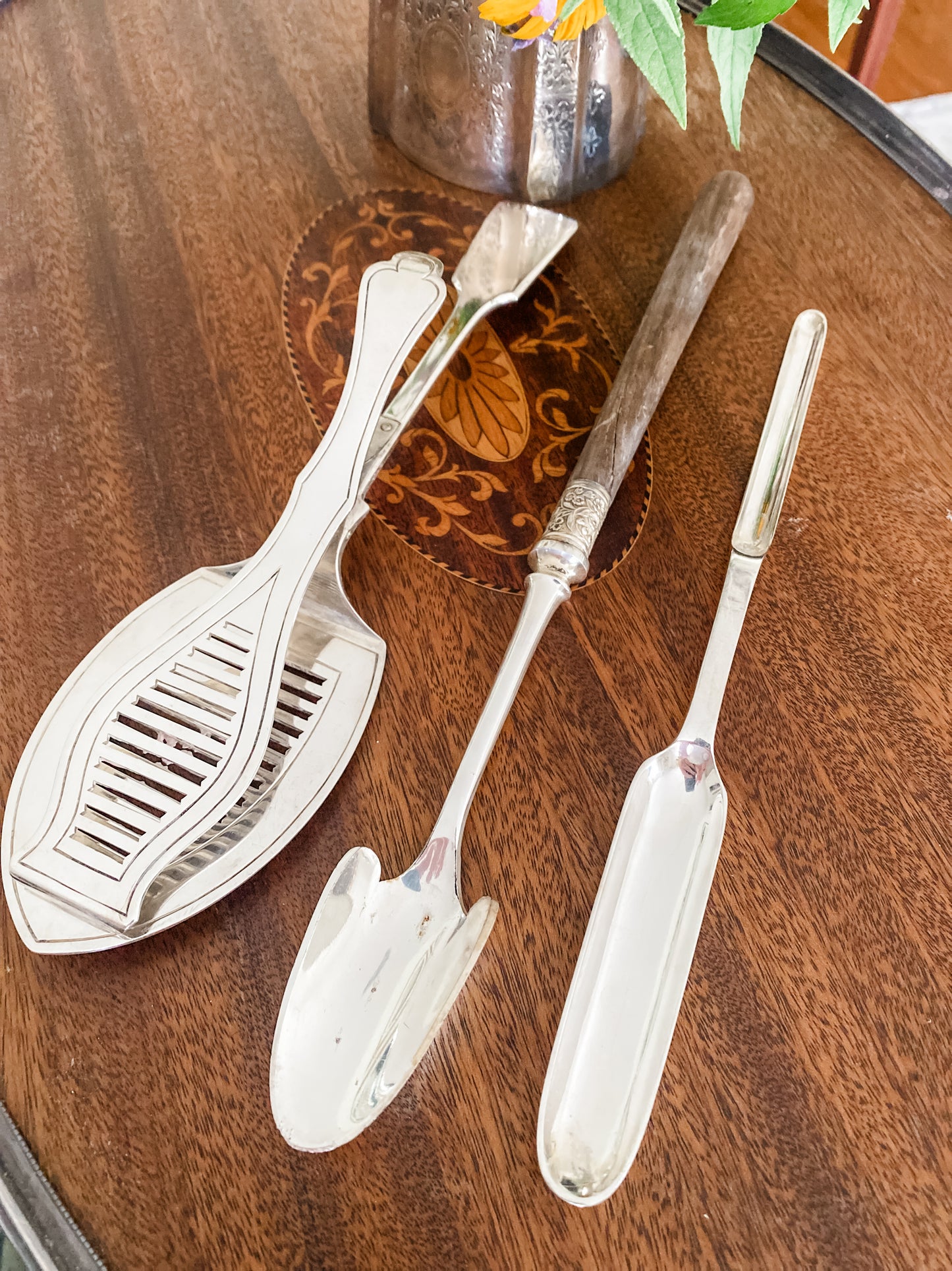 Set of 3 Utensils Including Asparagus Tongs and Cheese Spoon