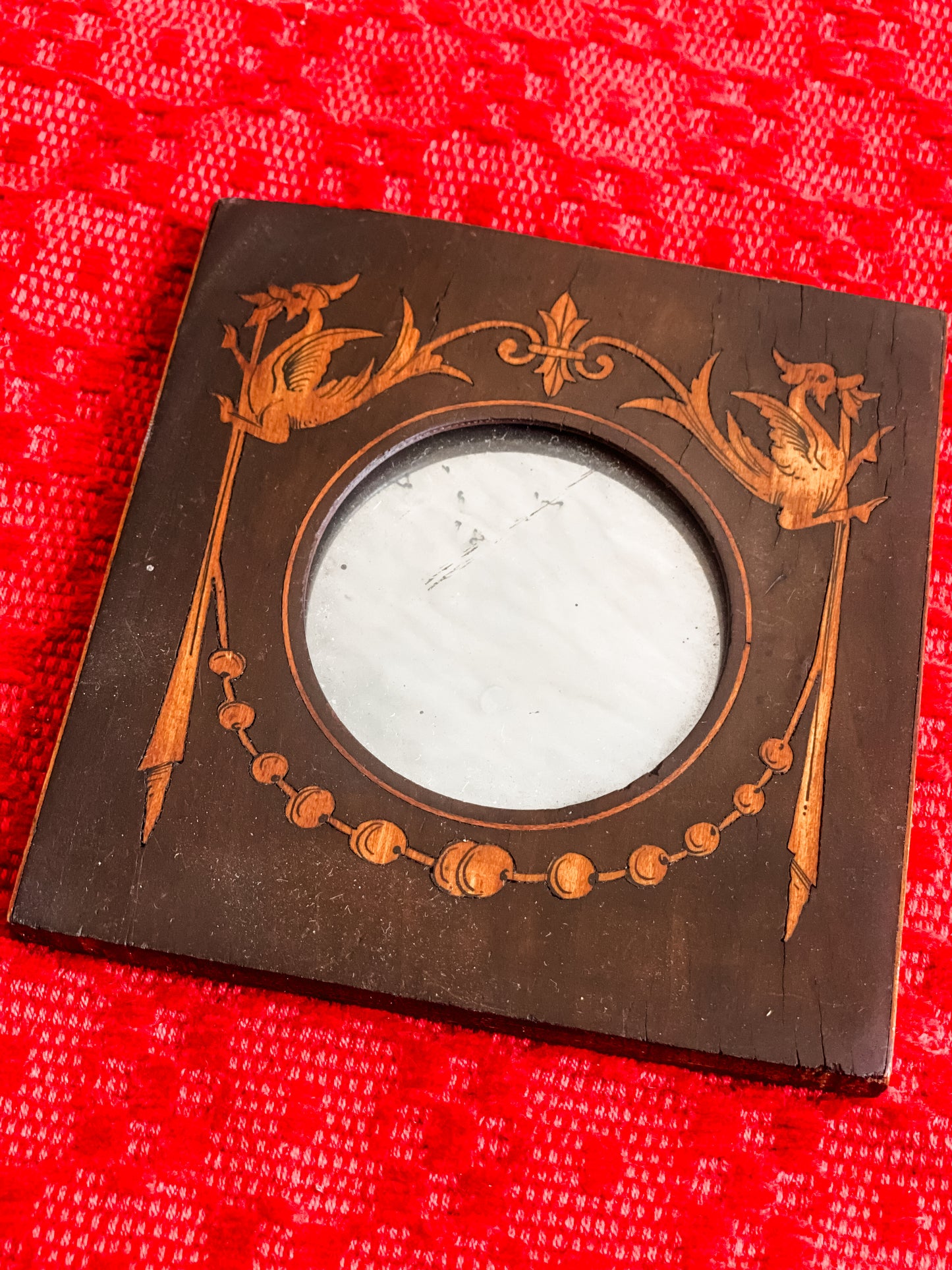 Antique Mahogany Inlaid Miniature Mirror