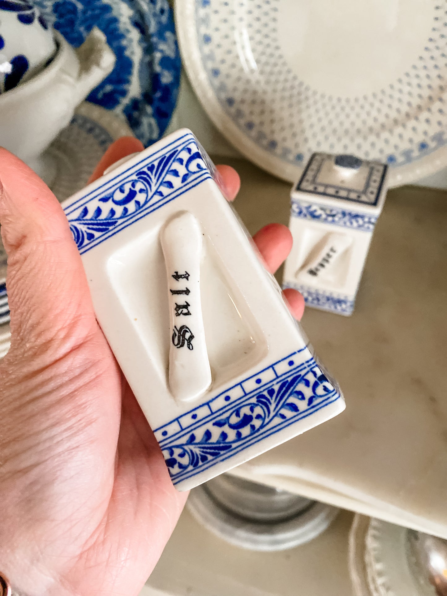 Vintage Blue and White Salt and Pepper Shakers