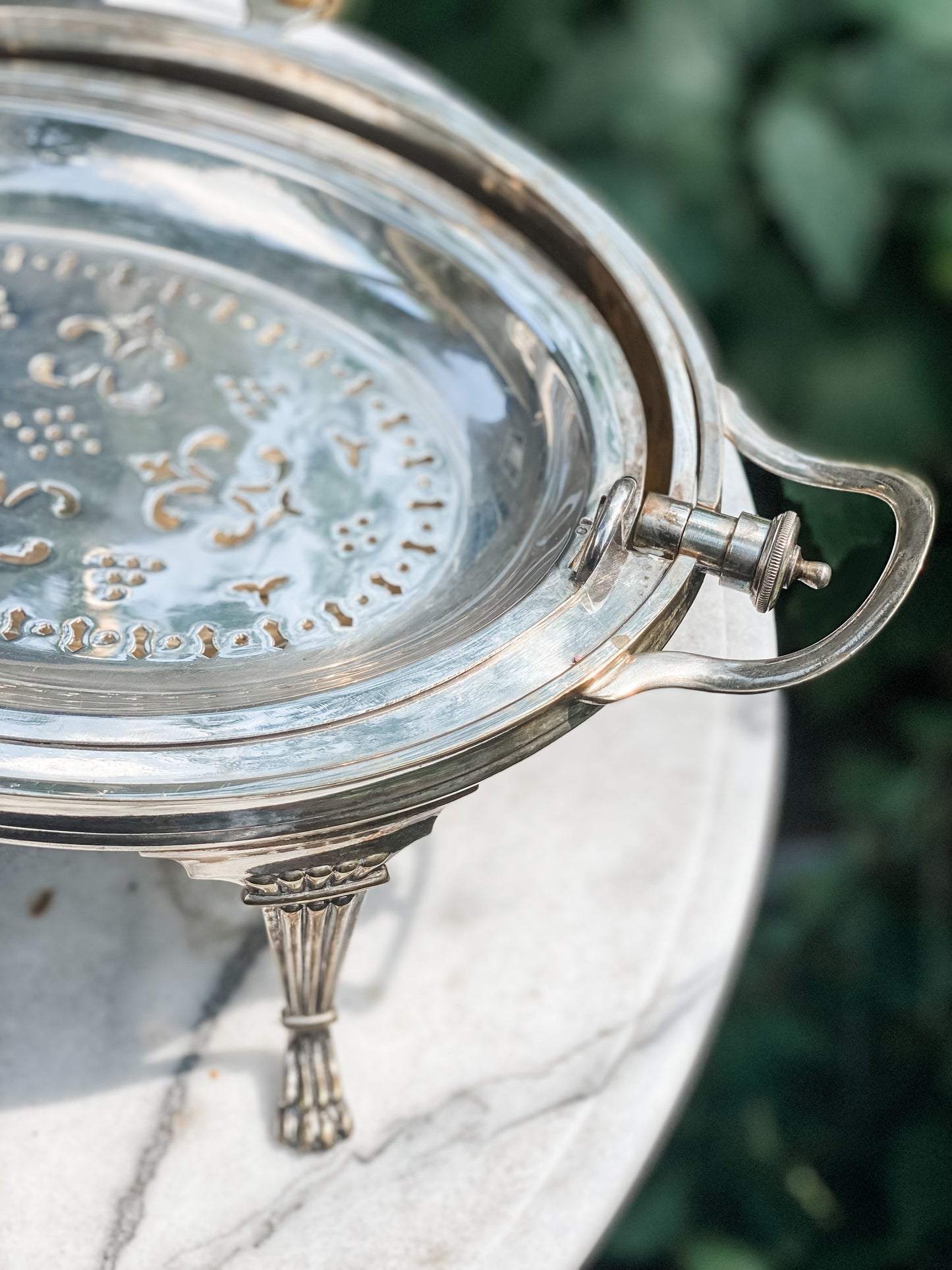 Antique Revolving Dome Silver Server (on the right )
