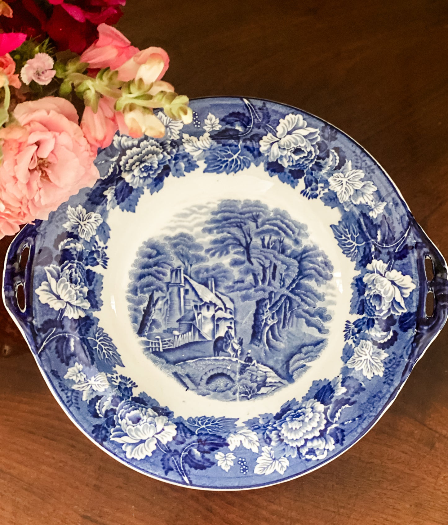 Antique Blue and White English Serving Bowl