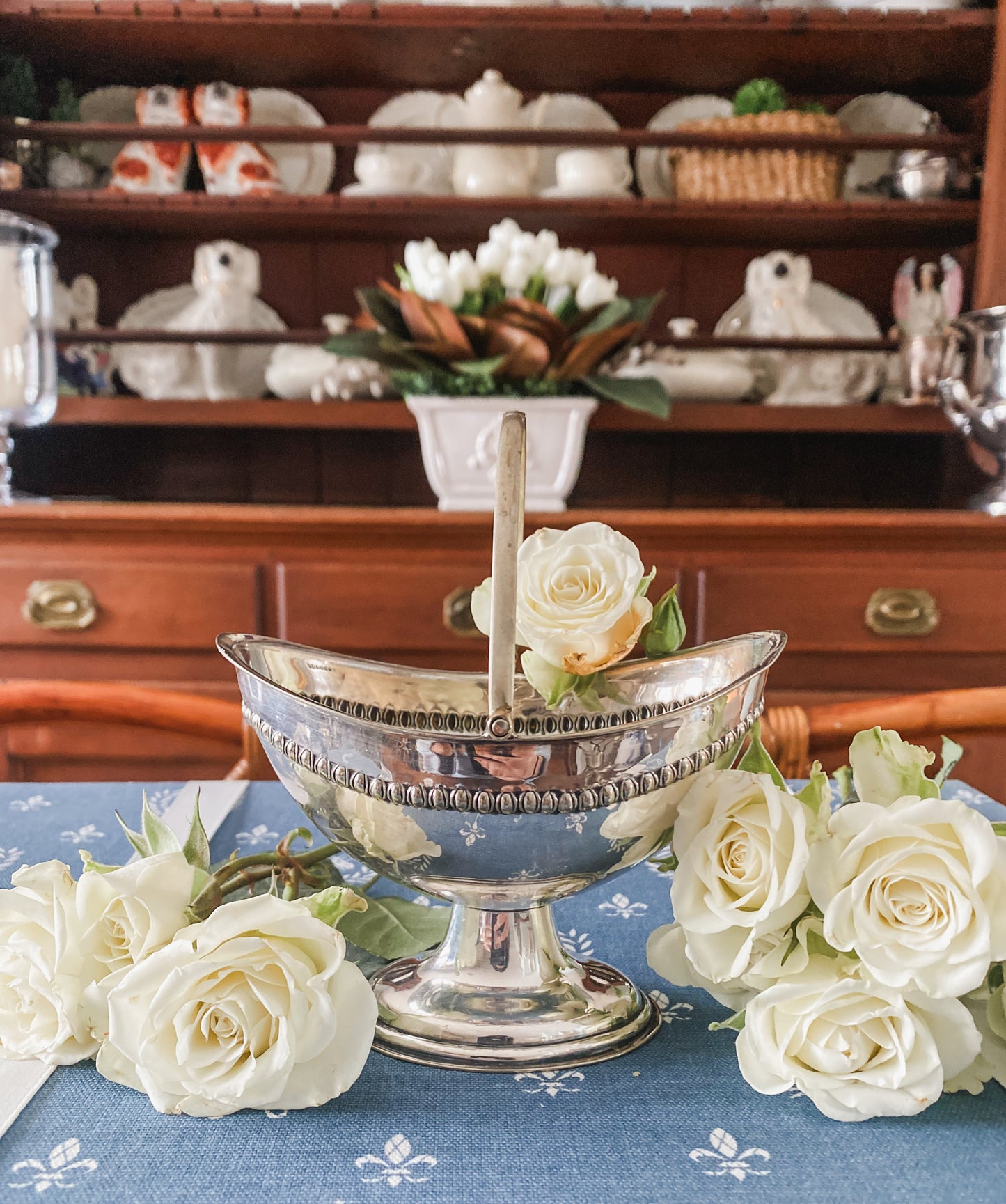Charming Antique Miniature Silver Basket with Moveable Handle & Beaded Detail