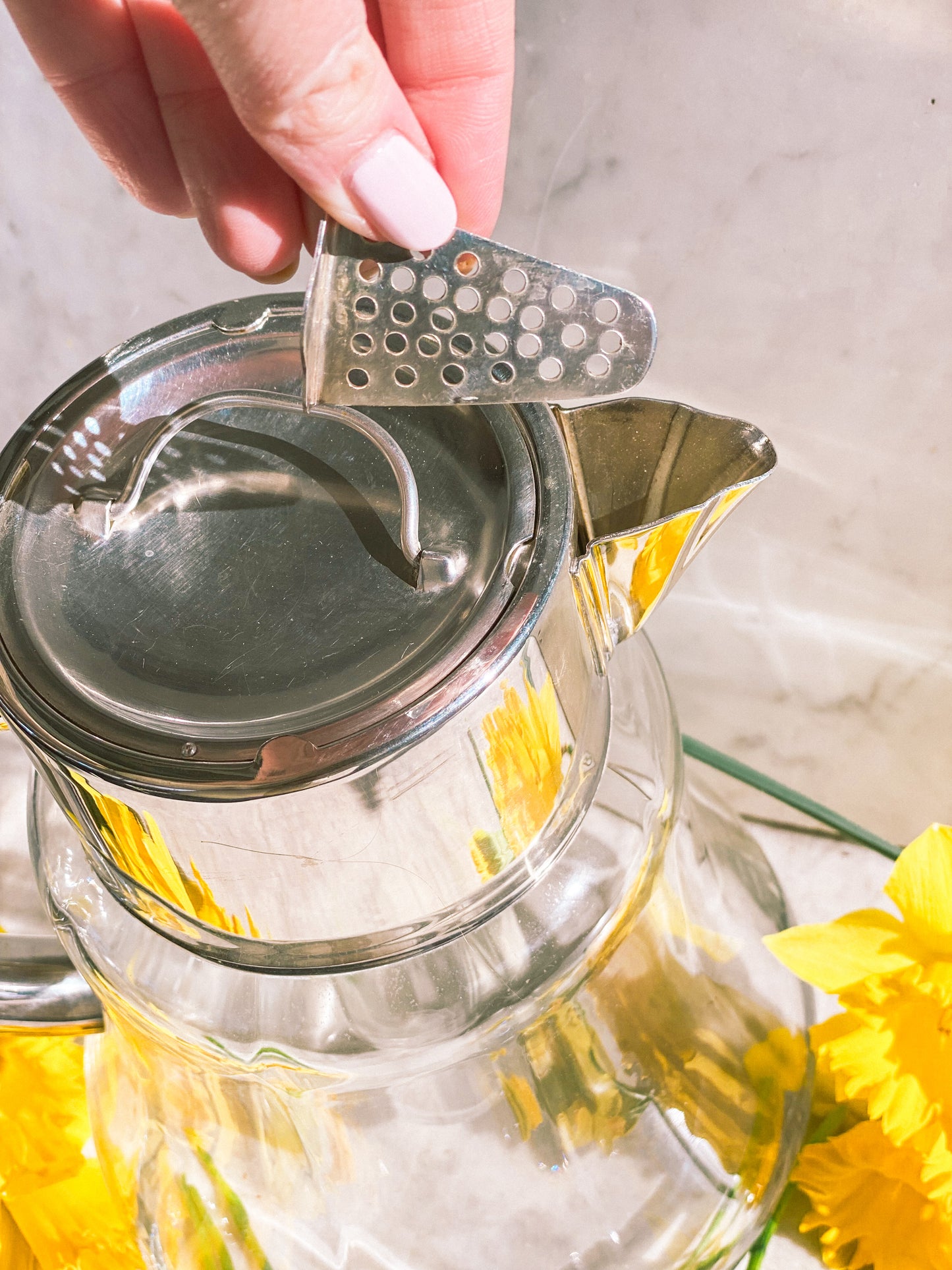 Early 1900s Antique Water Pitcher with Freezable Insert & Strainer