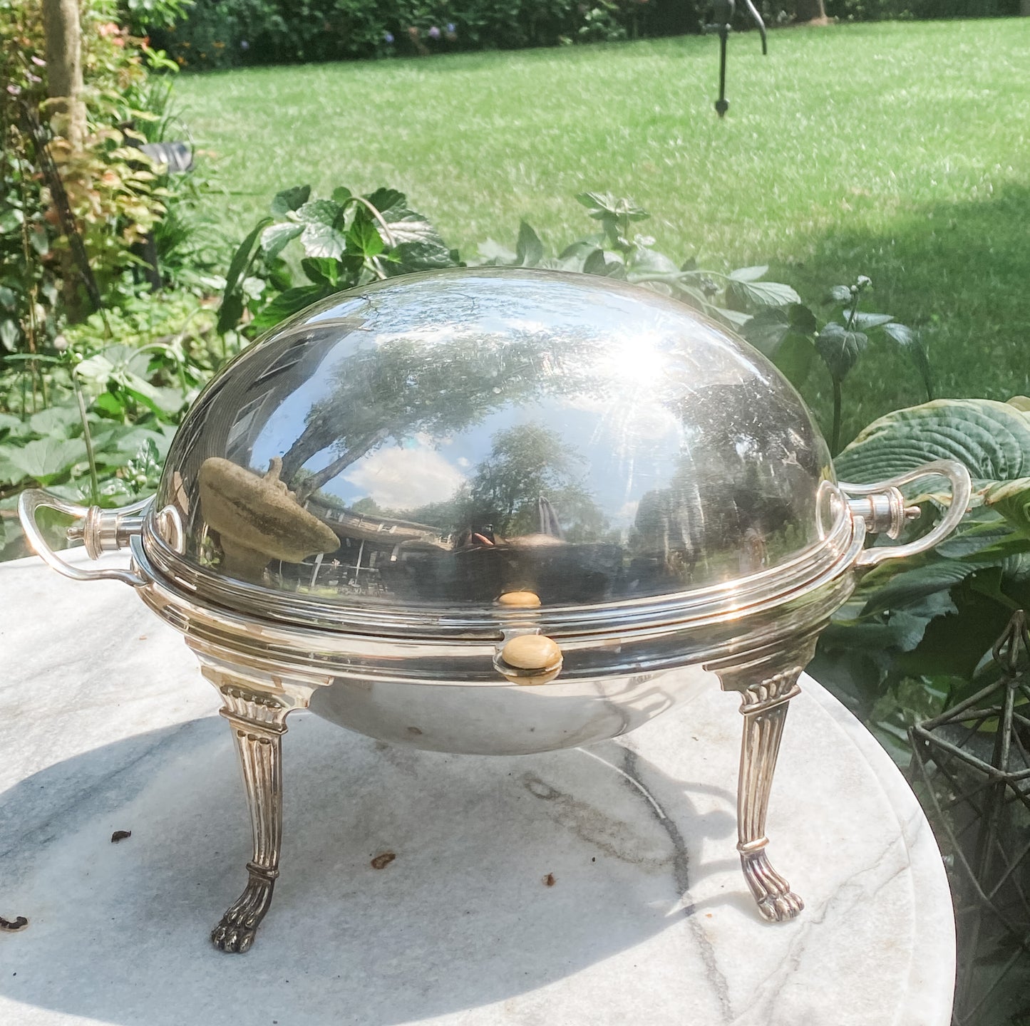 Antique Revolving Dome Silver Server (on the right )