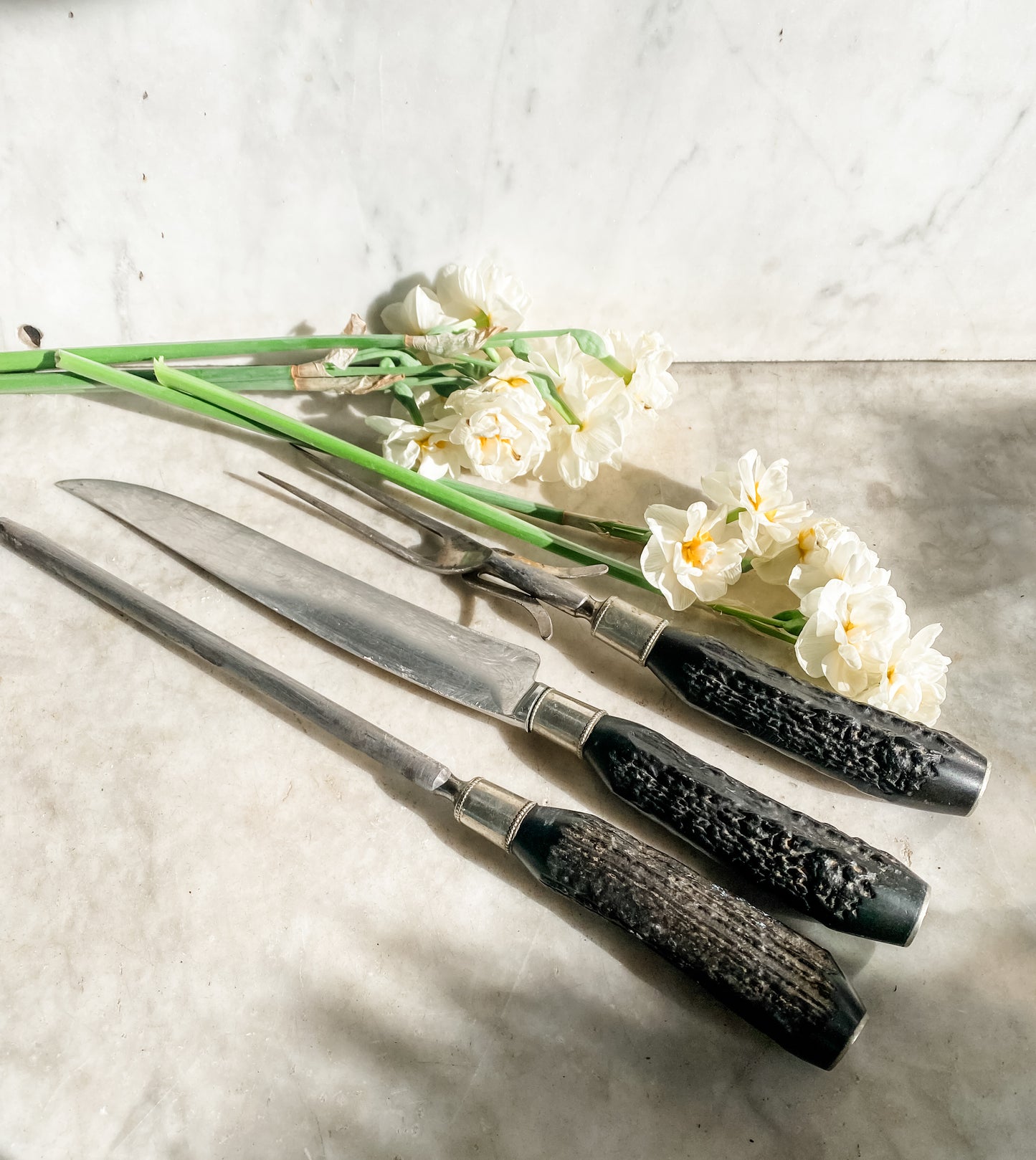 Vintage Royal Cutlery Co. Carving Set – Staghorn Handle & Beaded Ferrules