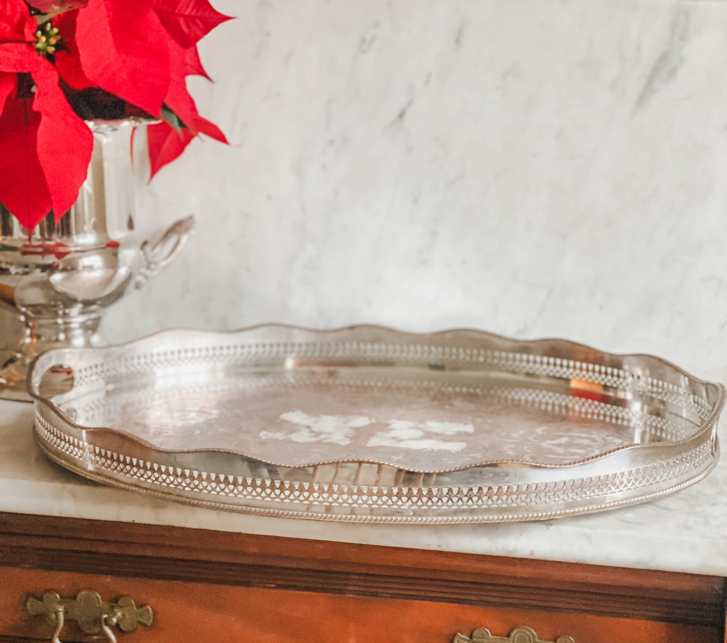 Huge Antique English Gallery Tray