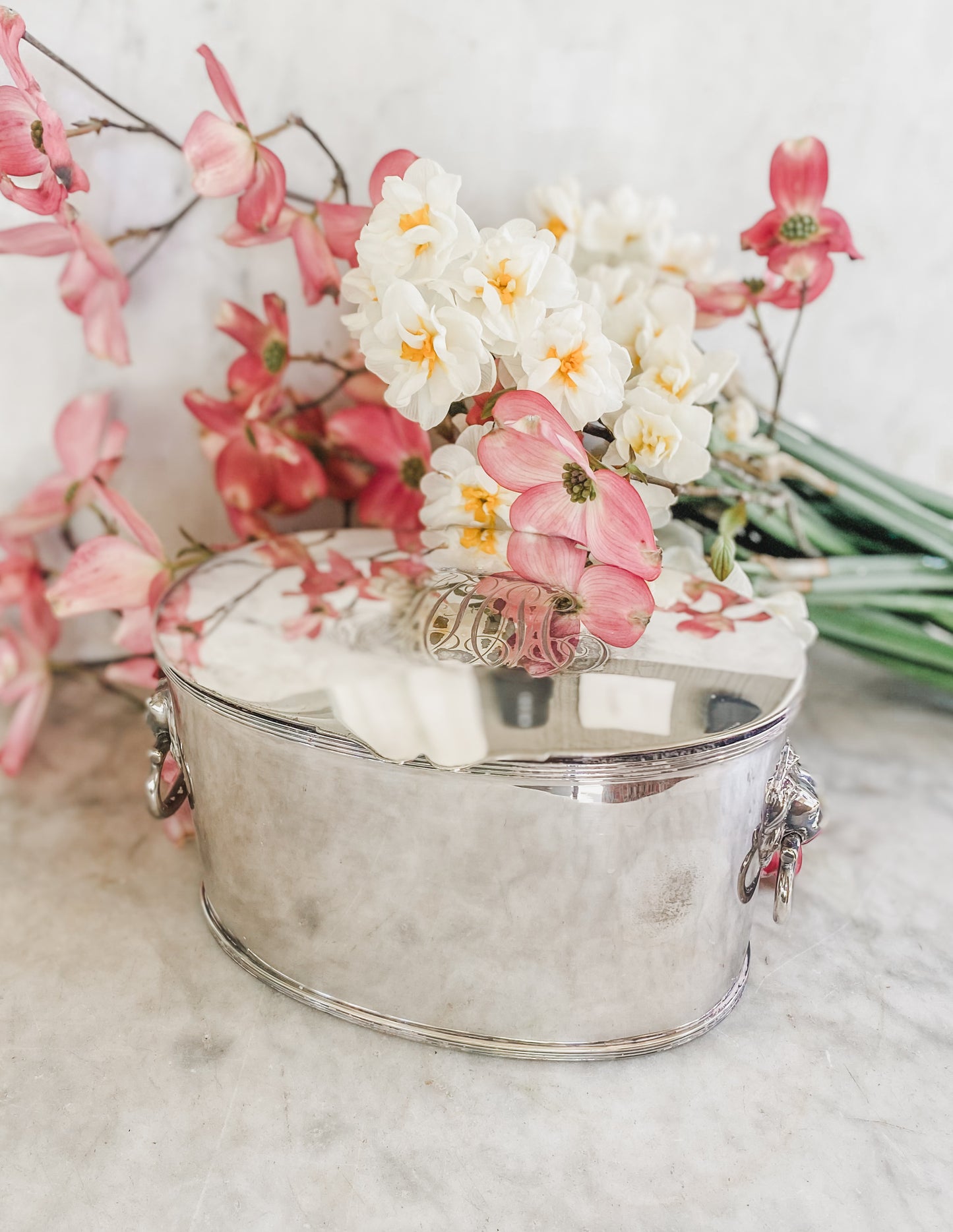 Antique Lion-Handled Cache Pot | Hukin & Heath | 8” x 4.5” x 4” Tall