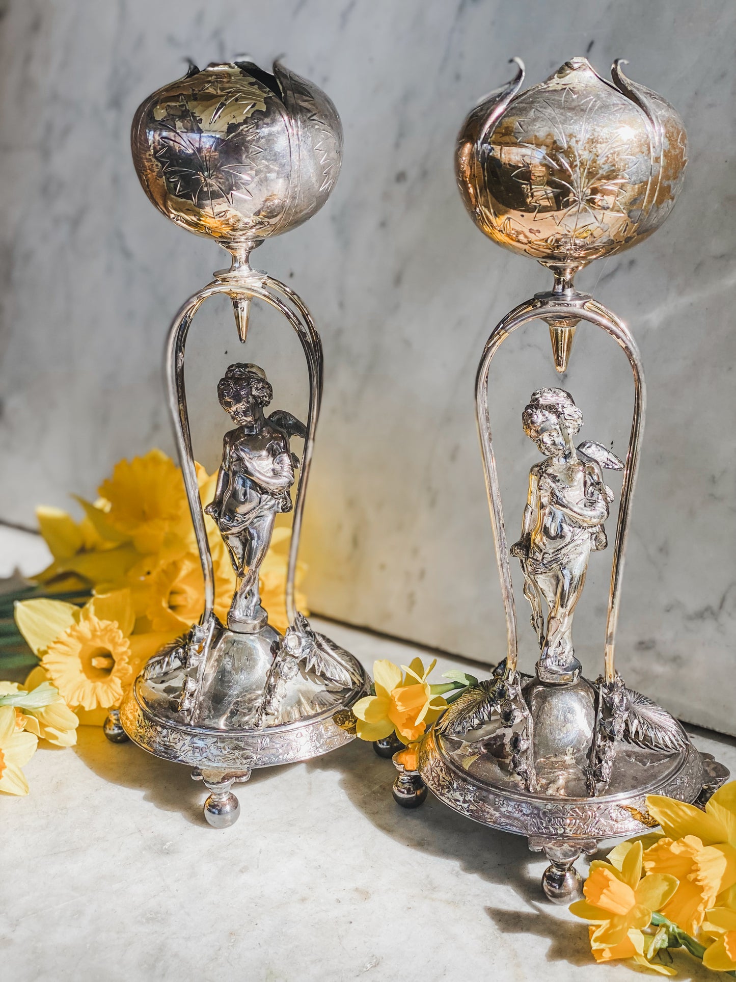 Victorian Quadroupleplate Putti Candlesticks