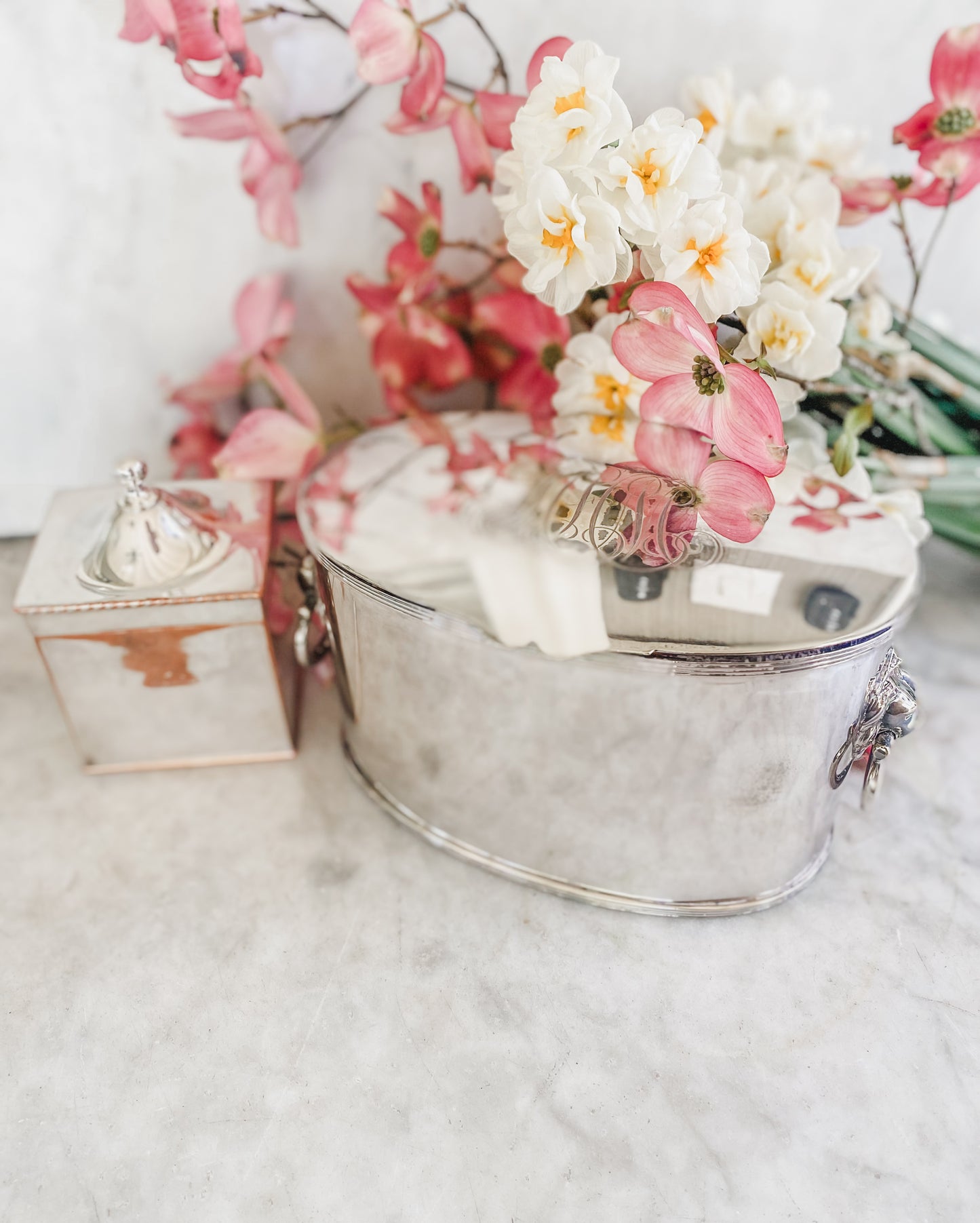 Antique Lion-Handled Cache Pot | Hukin & Heath | 8” x 4.5” x 4” Tall