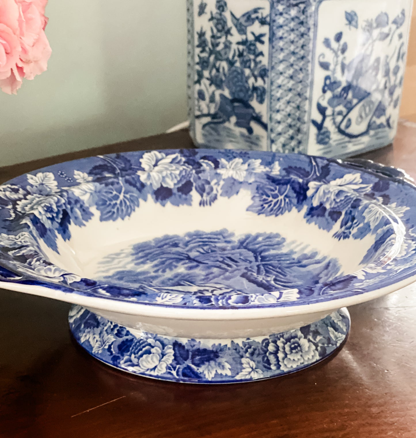 Antique Blue and White English Serving Bowl