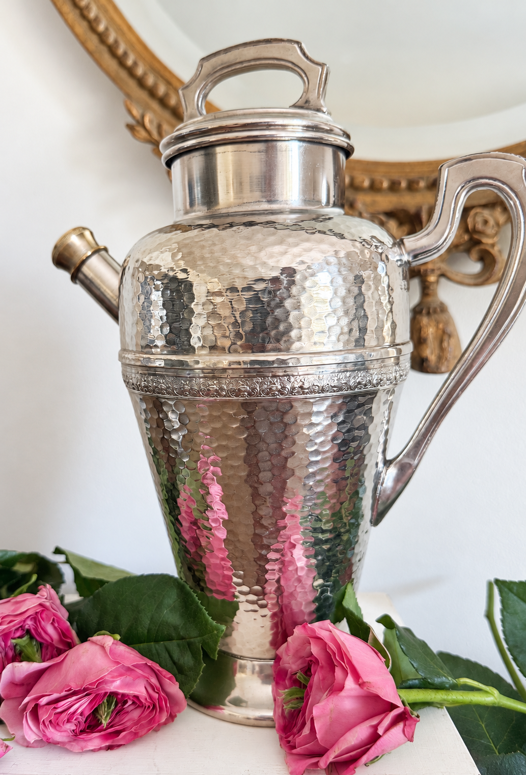 Large Hammered Cocktail Shaker & Two Goblets