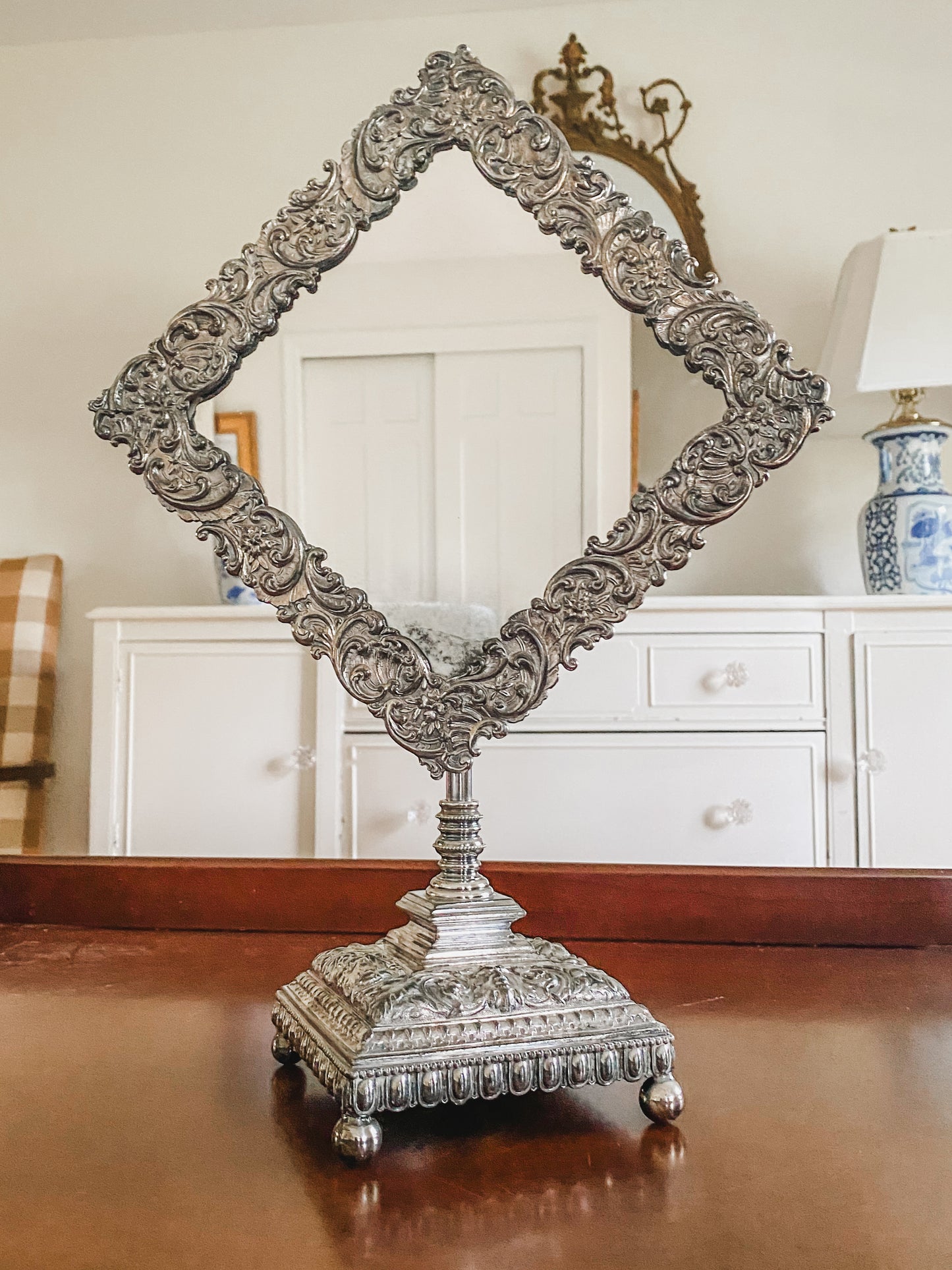 Incredible Victorian Antique Tripleplated Mirror