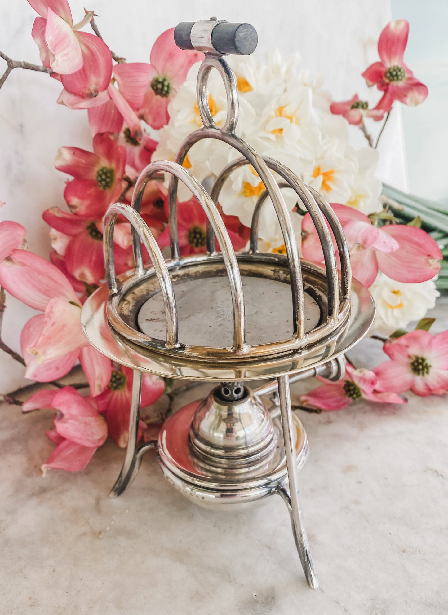 Asprey London Toast Rack with Original Spirit Burner | Orbital Form with Wooden Handle