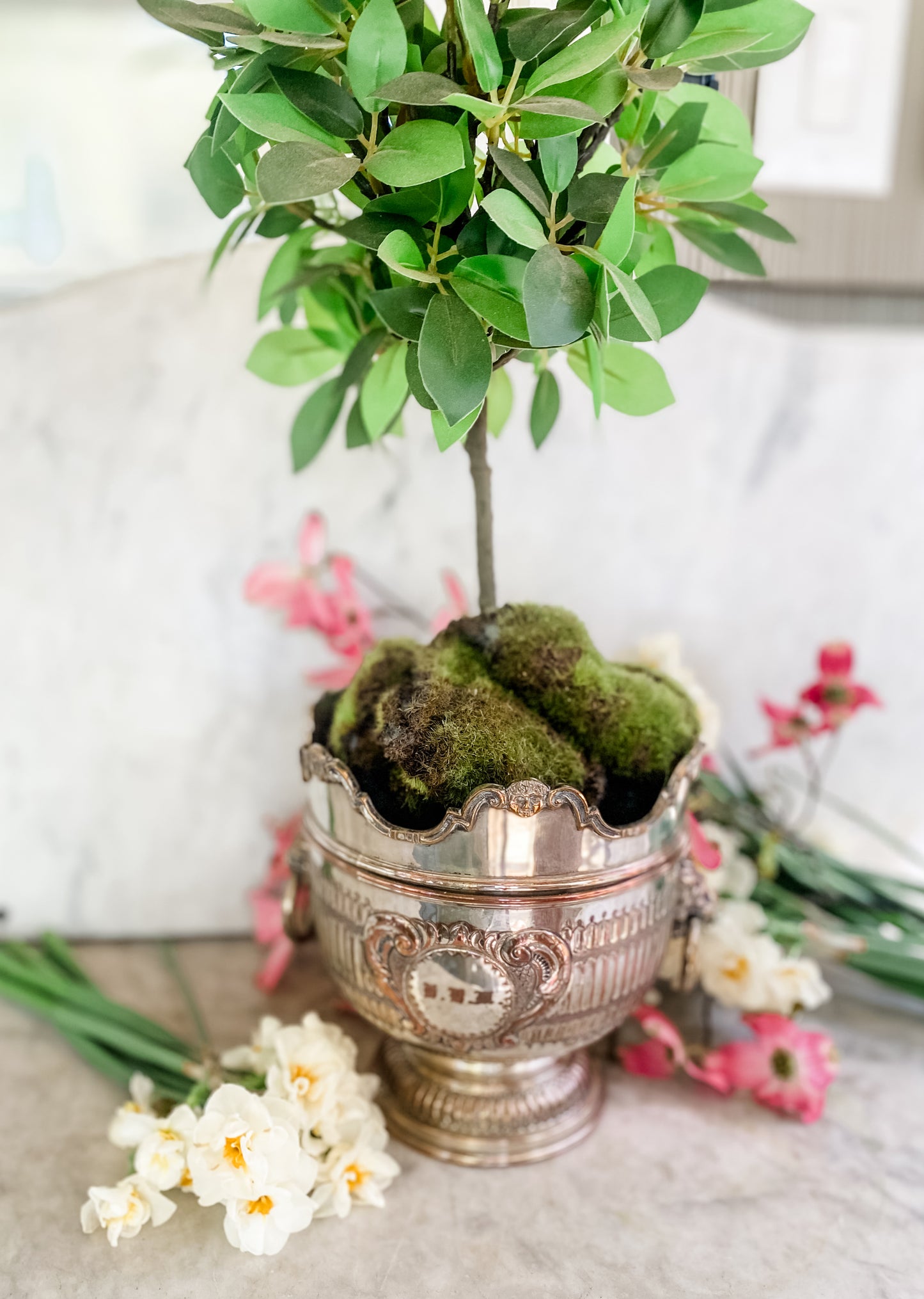 Antique Silver on Copper Pot | Early 1800s | Lion Head Handles + Cherub Detail