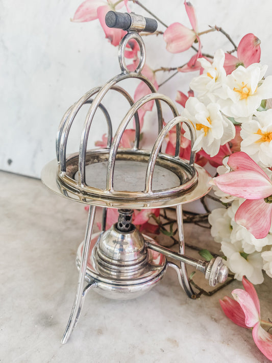 Asprey London Toast Rack with Original Spirit Burner | Orbital Form with Wooden Handle