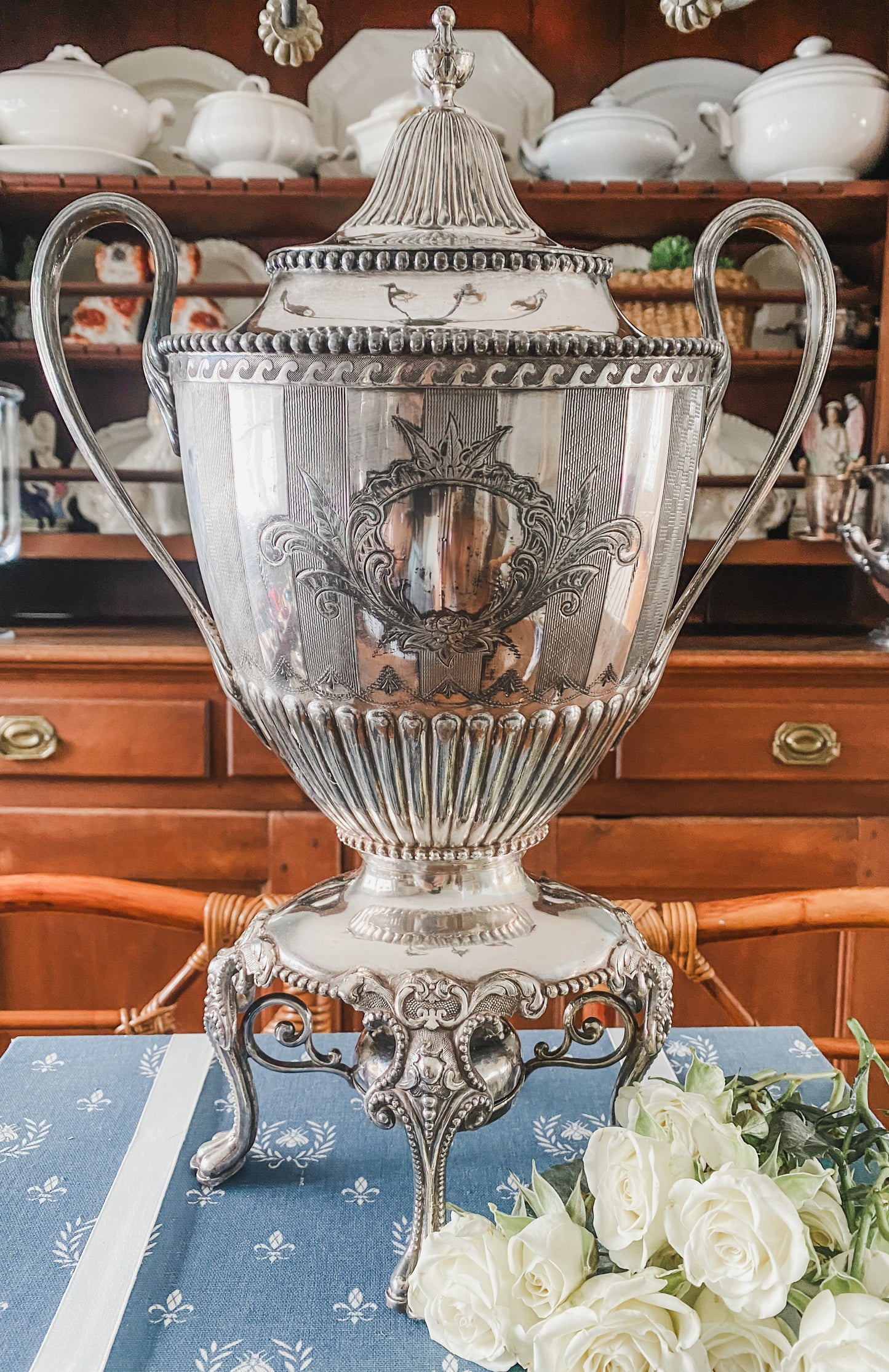 Magnificent Early 1800s Silverplate Hot Water Urn – Ornate Design with Original Burner