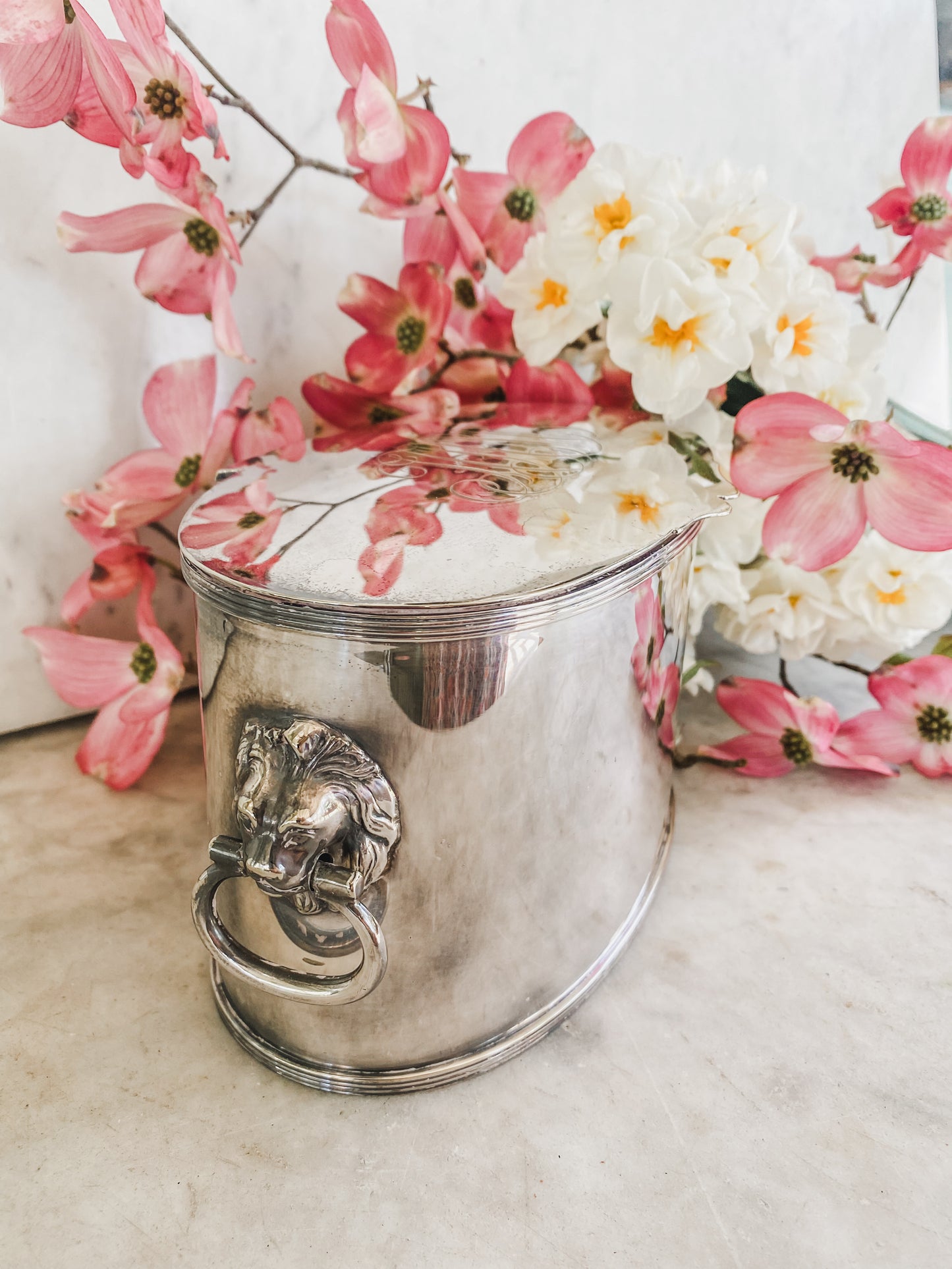 Antique Lion-Handled Cache Pot | Hukin & Heath | 8” x 4.5” x 4” Tall