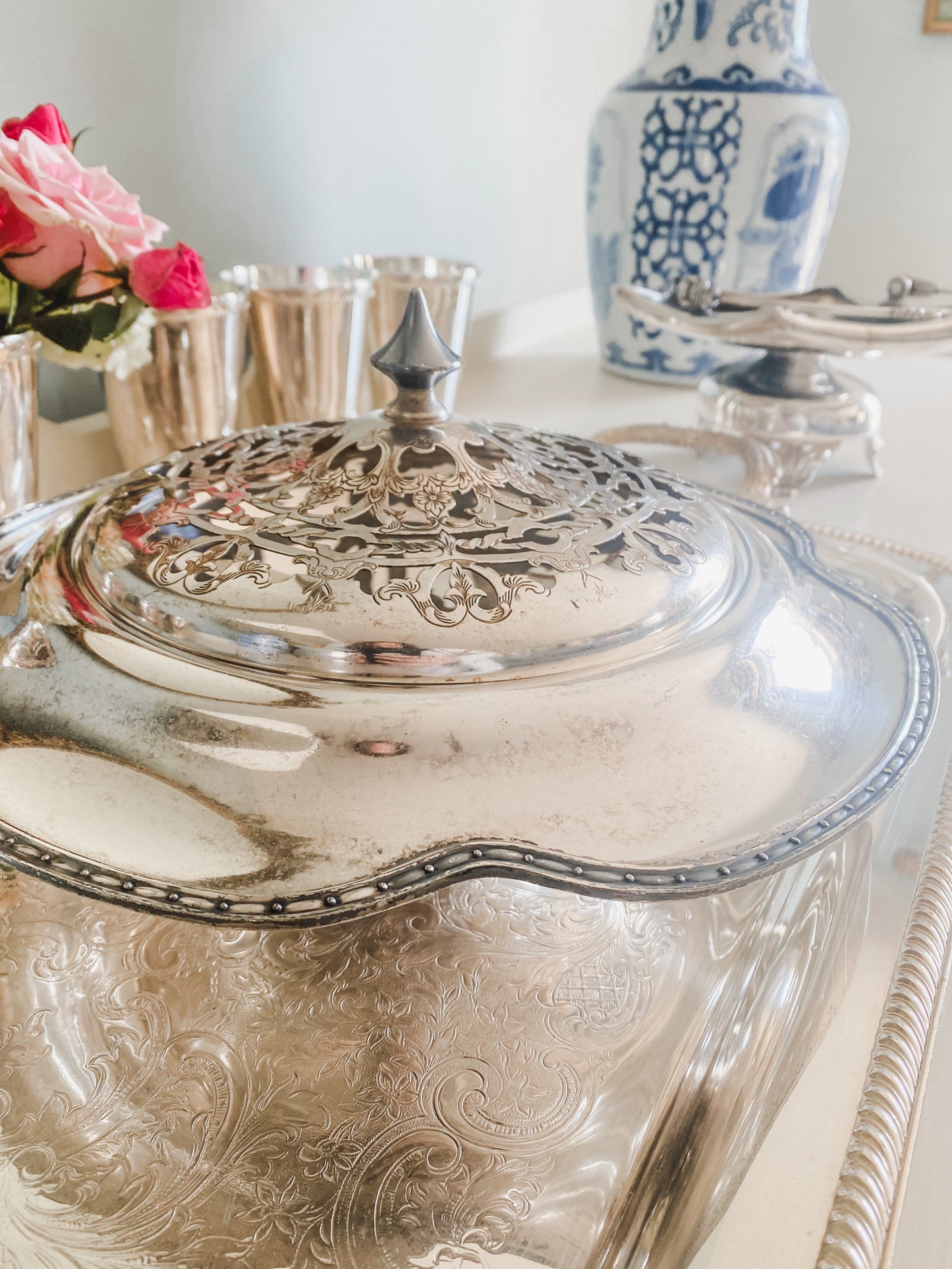 Antique Silver Pedestal Flower Frog