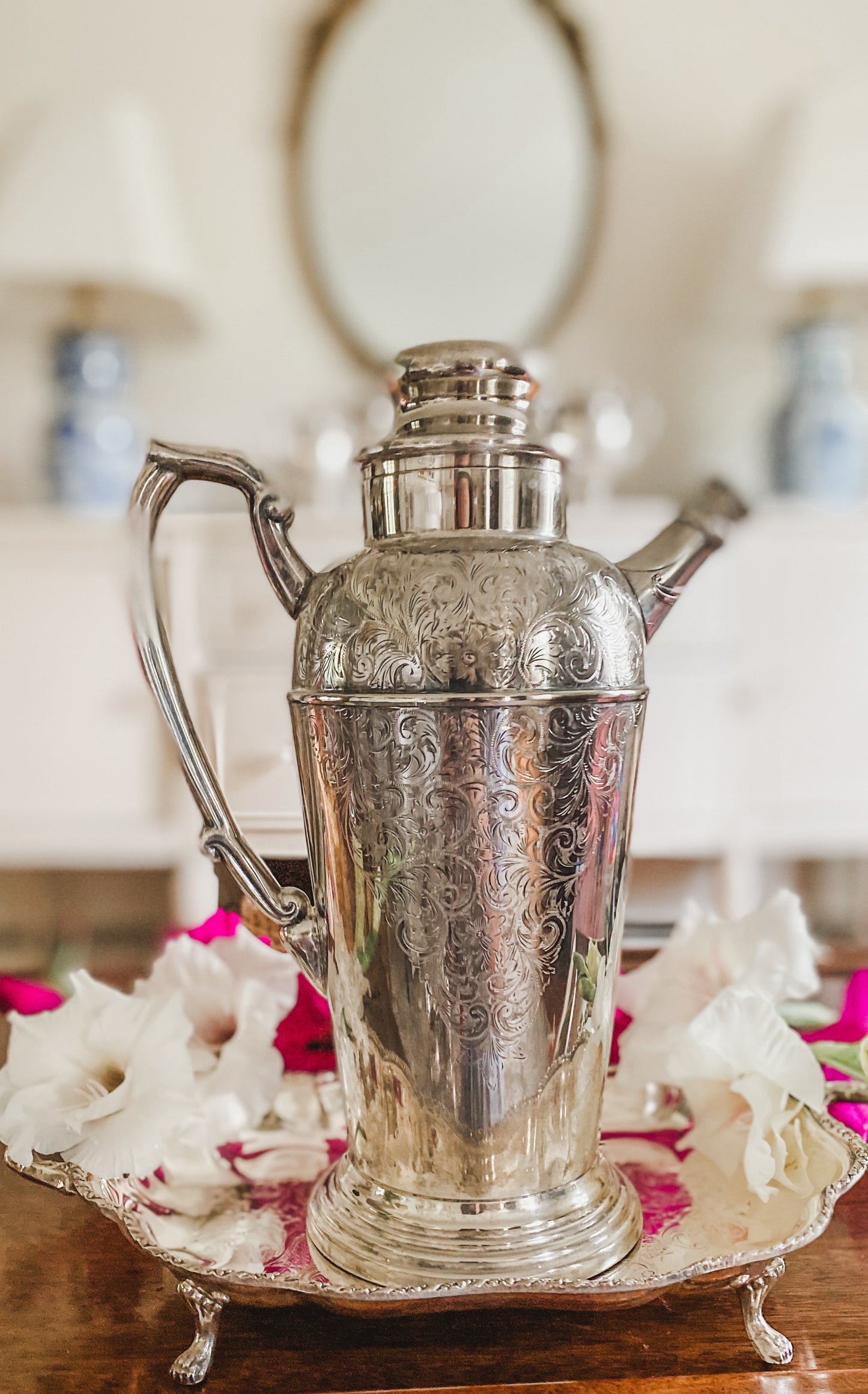 Etched Antique Cocktail Shaker