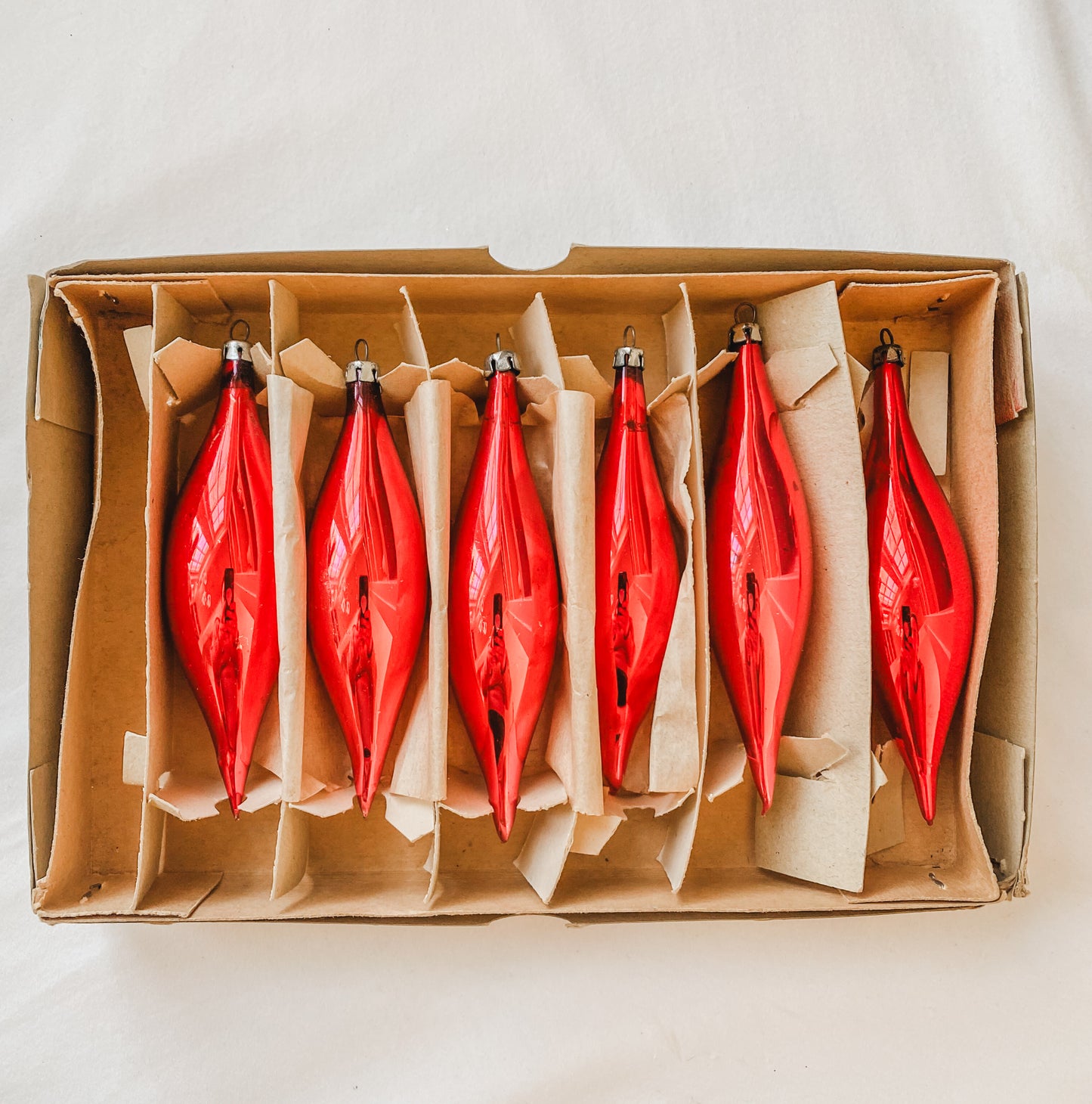 6 Red Vintage Glass Tear Drops