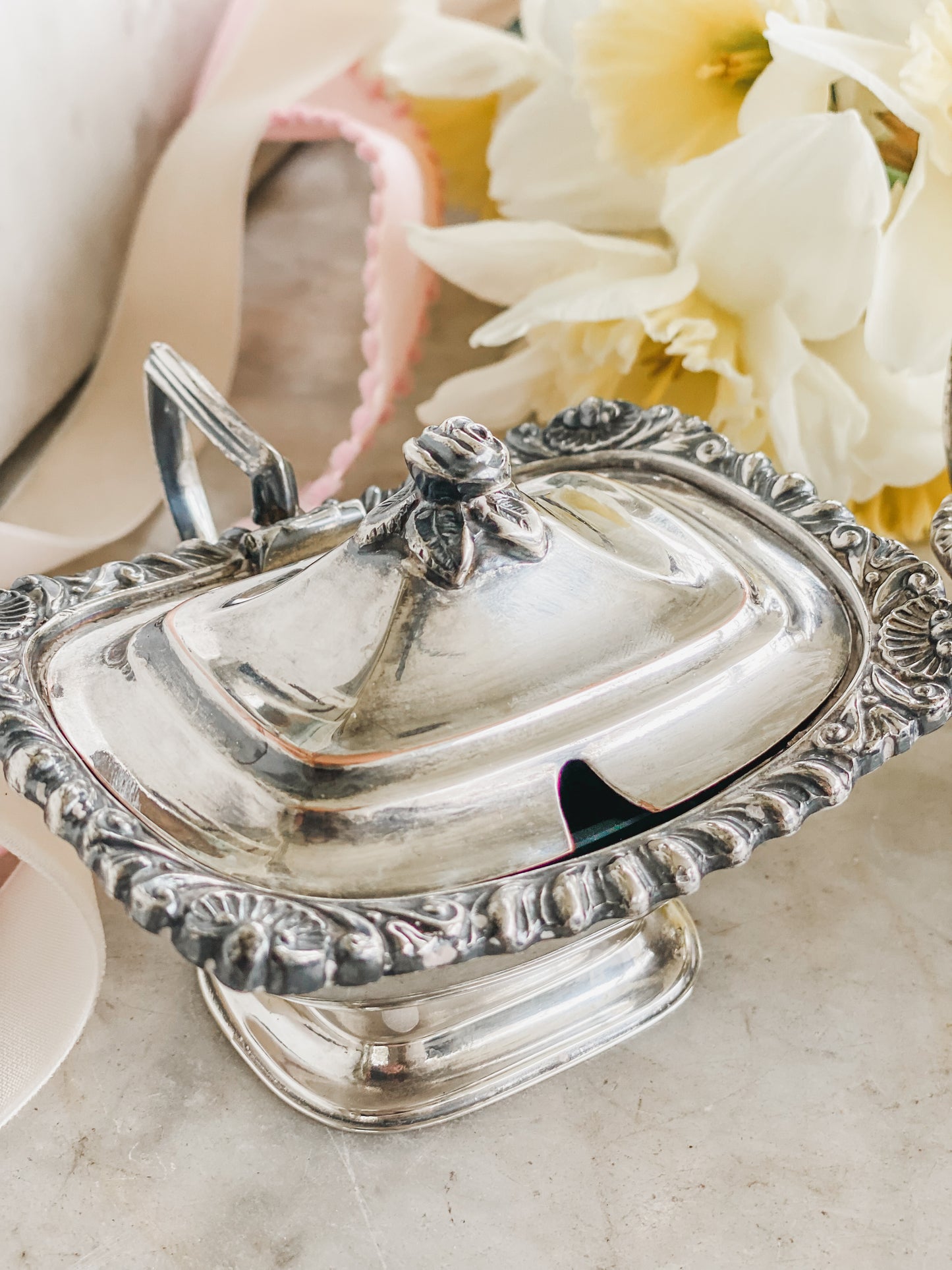 Pair Hand Chased Antique English Salt Cellars