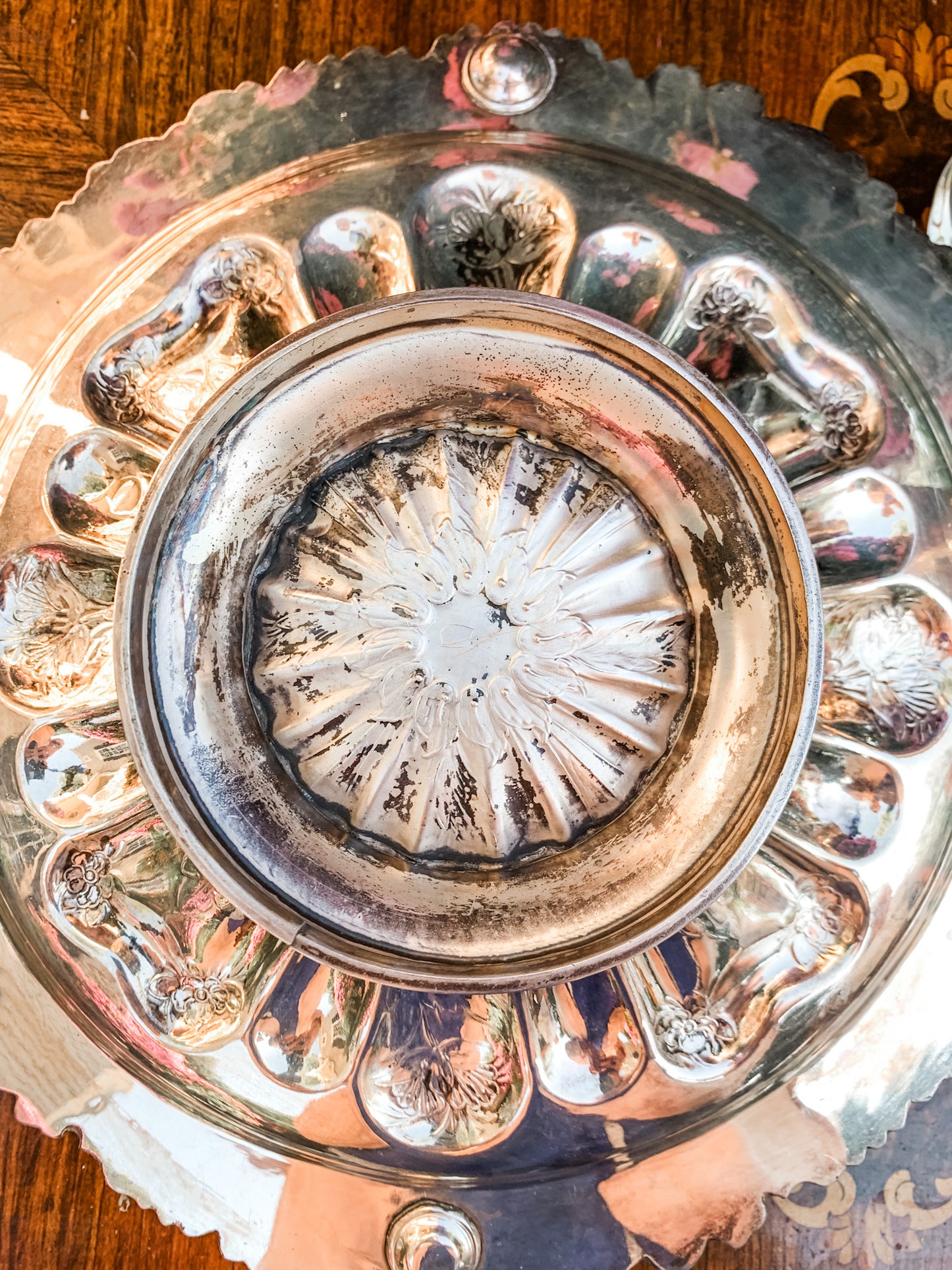 Flower Shaped Antique Silver Basket
