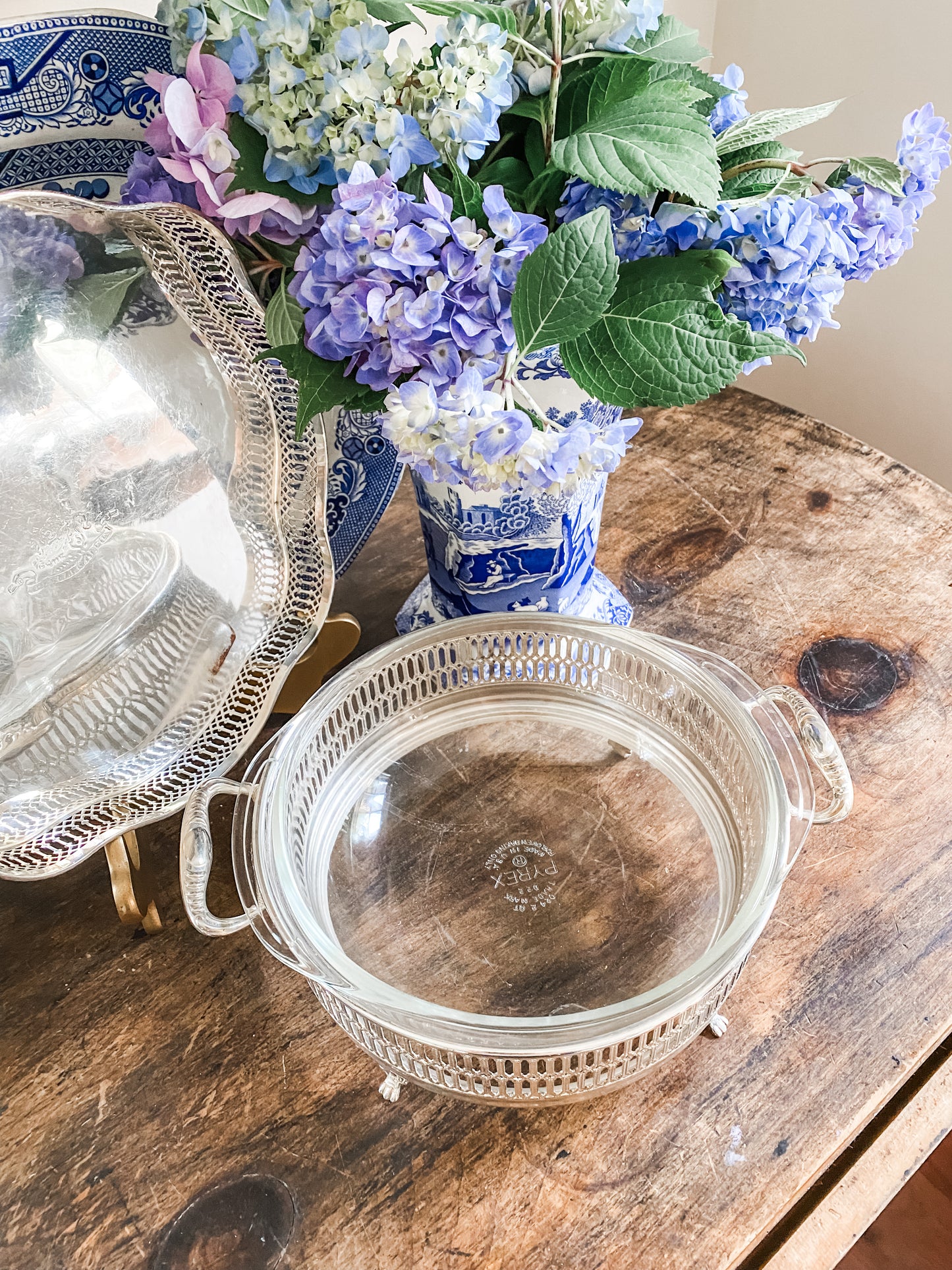 Glass Baking Dish  in a Reticulated Silver Holder