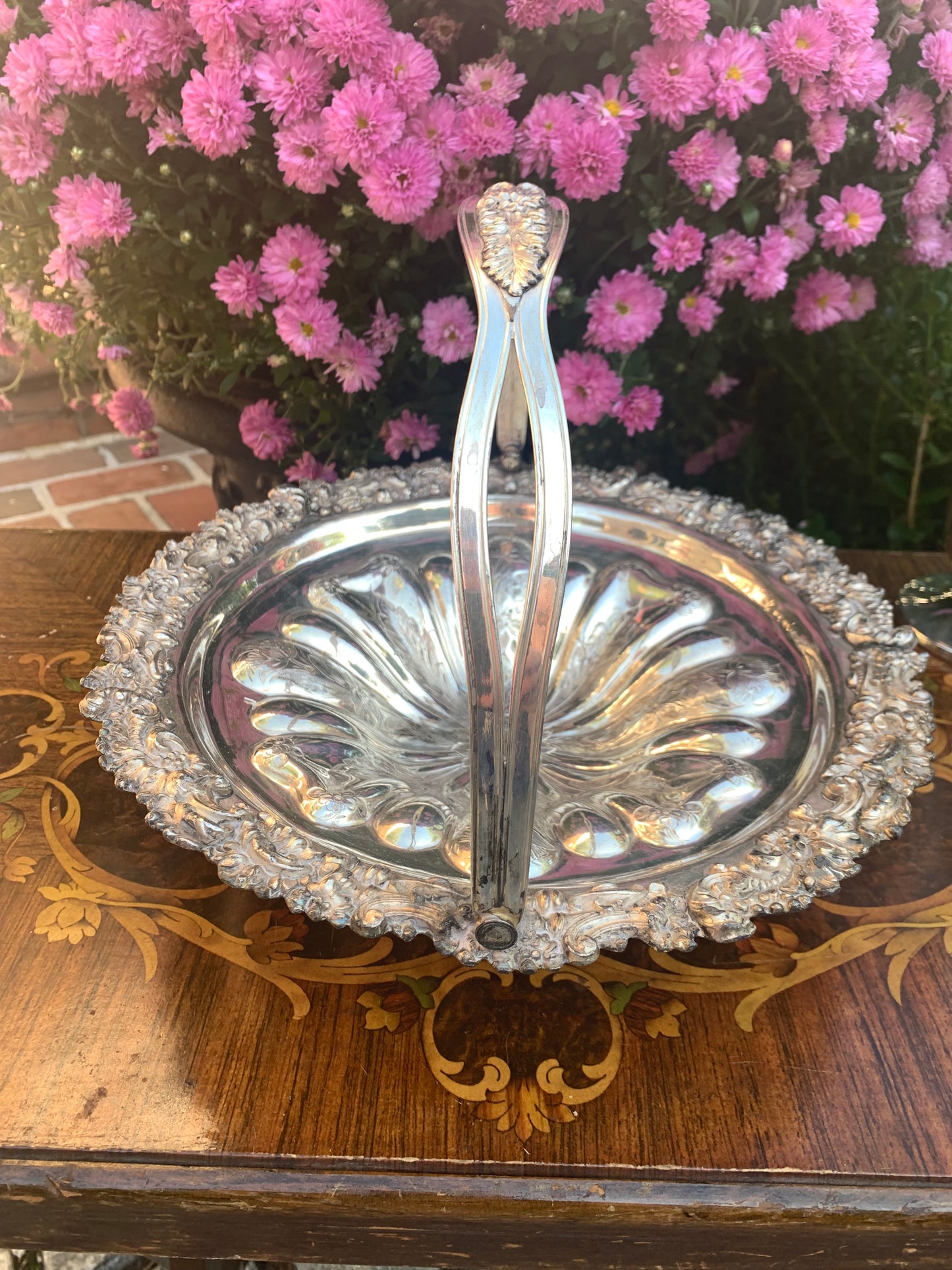 Flower Shaped Antique Silver Basket