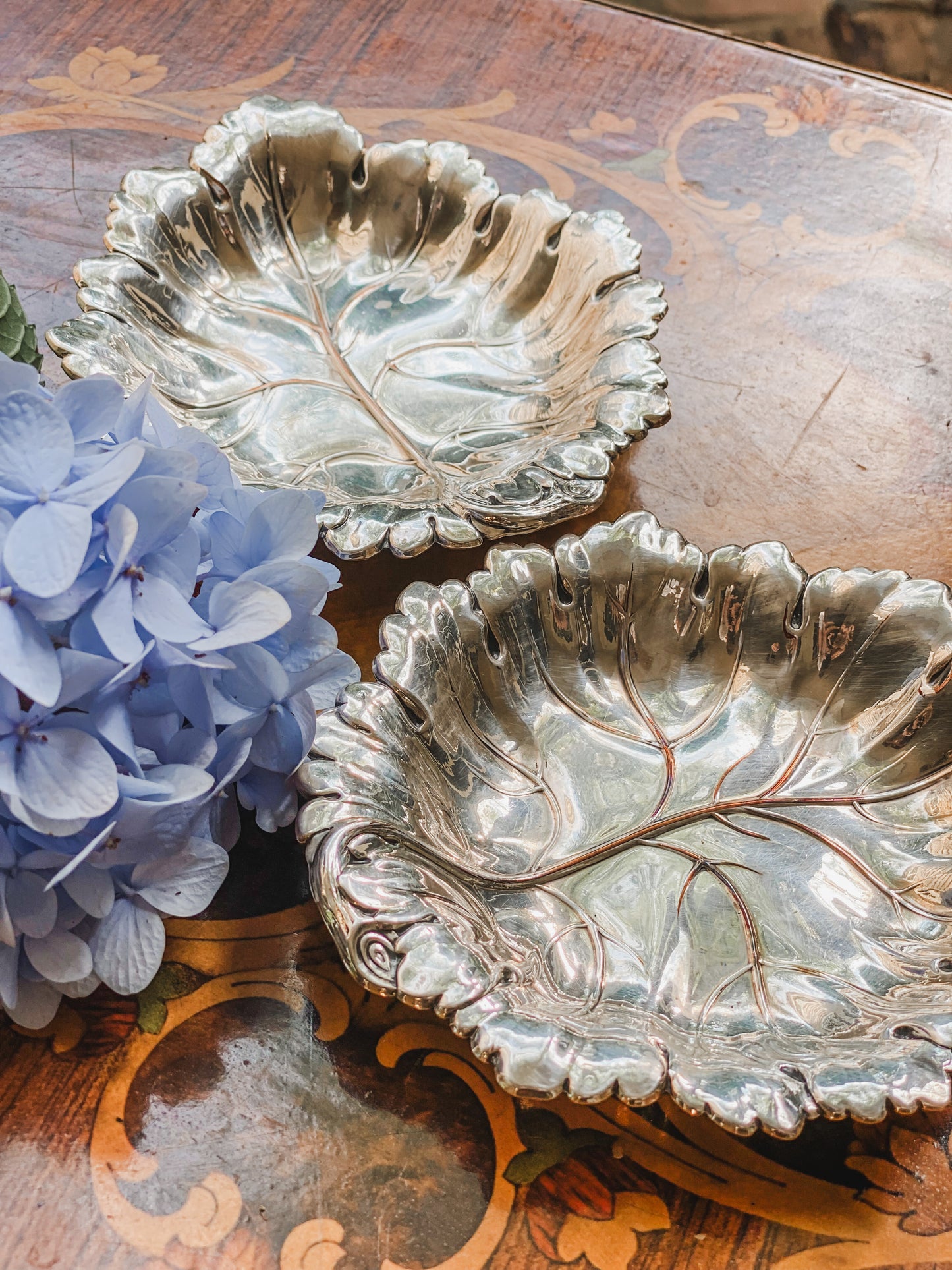 Pair of Antique Grape Leaf Dishes