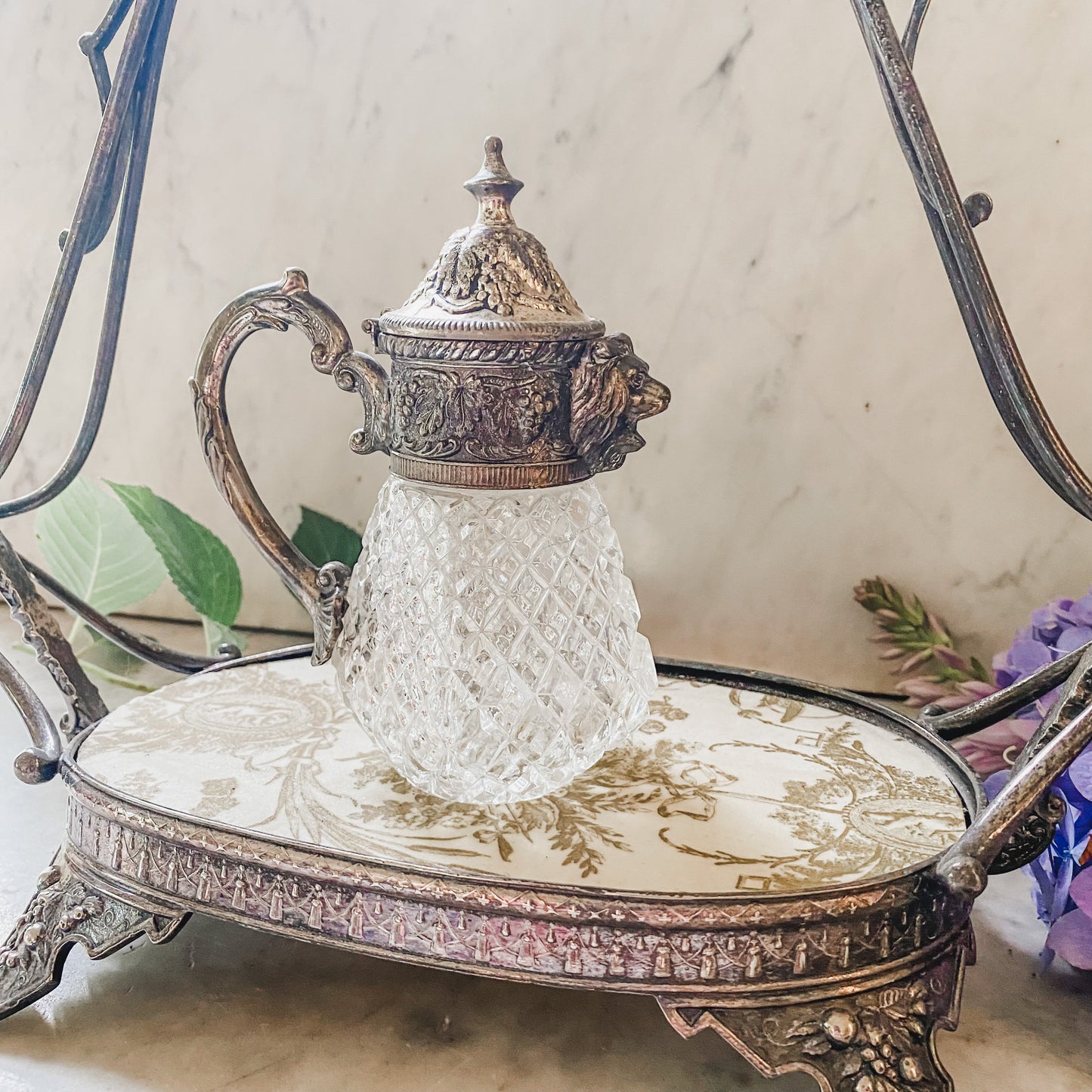 Antique Syrup Decanter with Lion Head