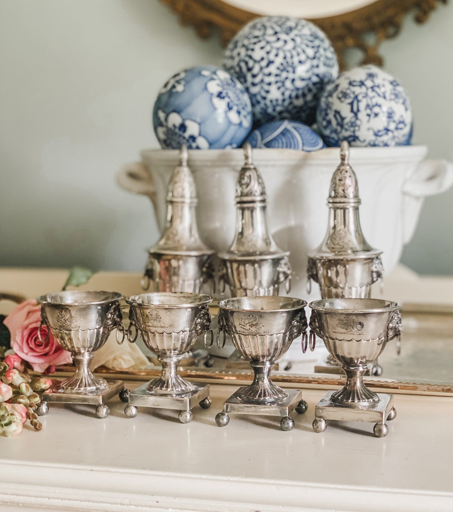 Set of Sheffield Silver 1800's Shakers with Lions Heads
