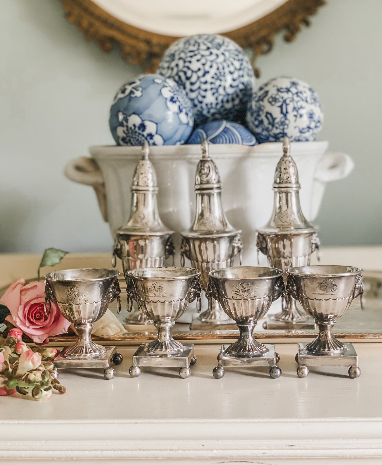 Set of Sheffield Silver 1800's Shakers with Lions Heads
