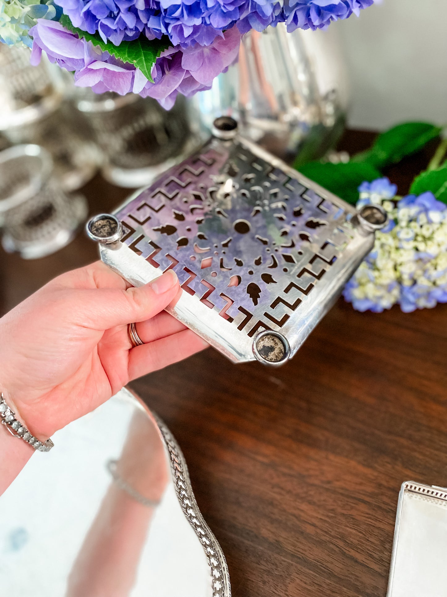 Pierced Silver English Trivet