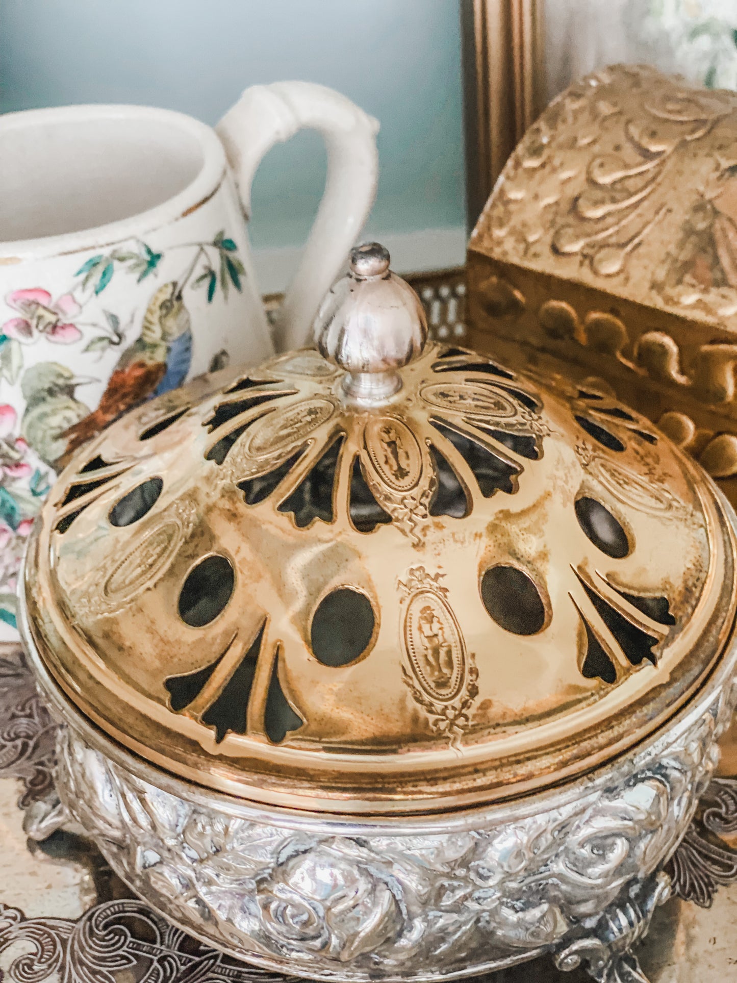 Antique Repousse Flower Frog