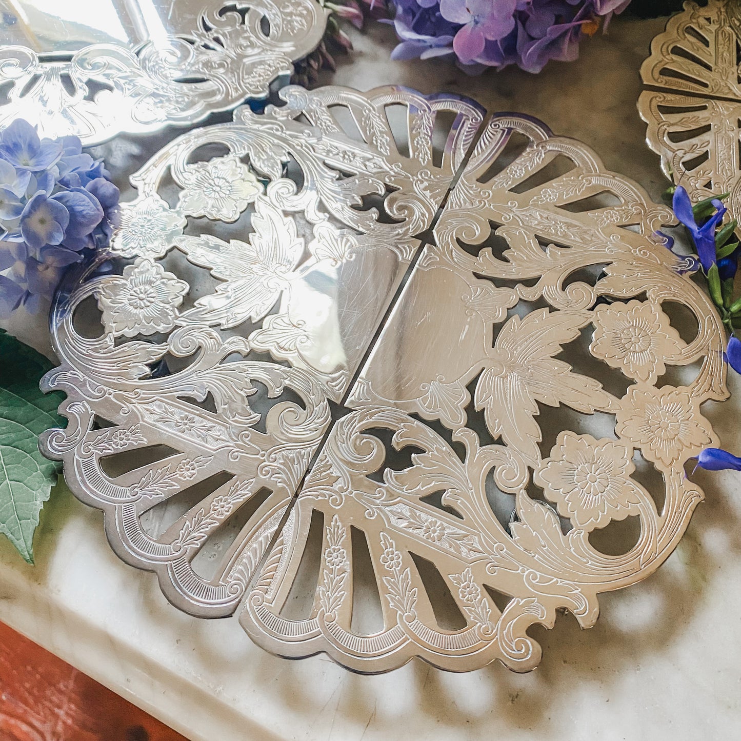 3 Gorgeous Pierced Silver Trivets for One Price!