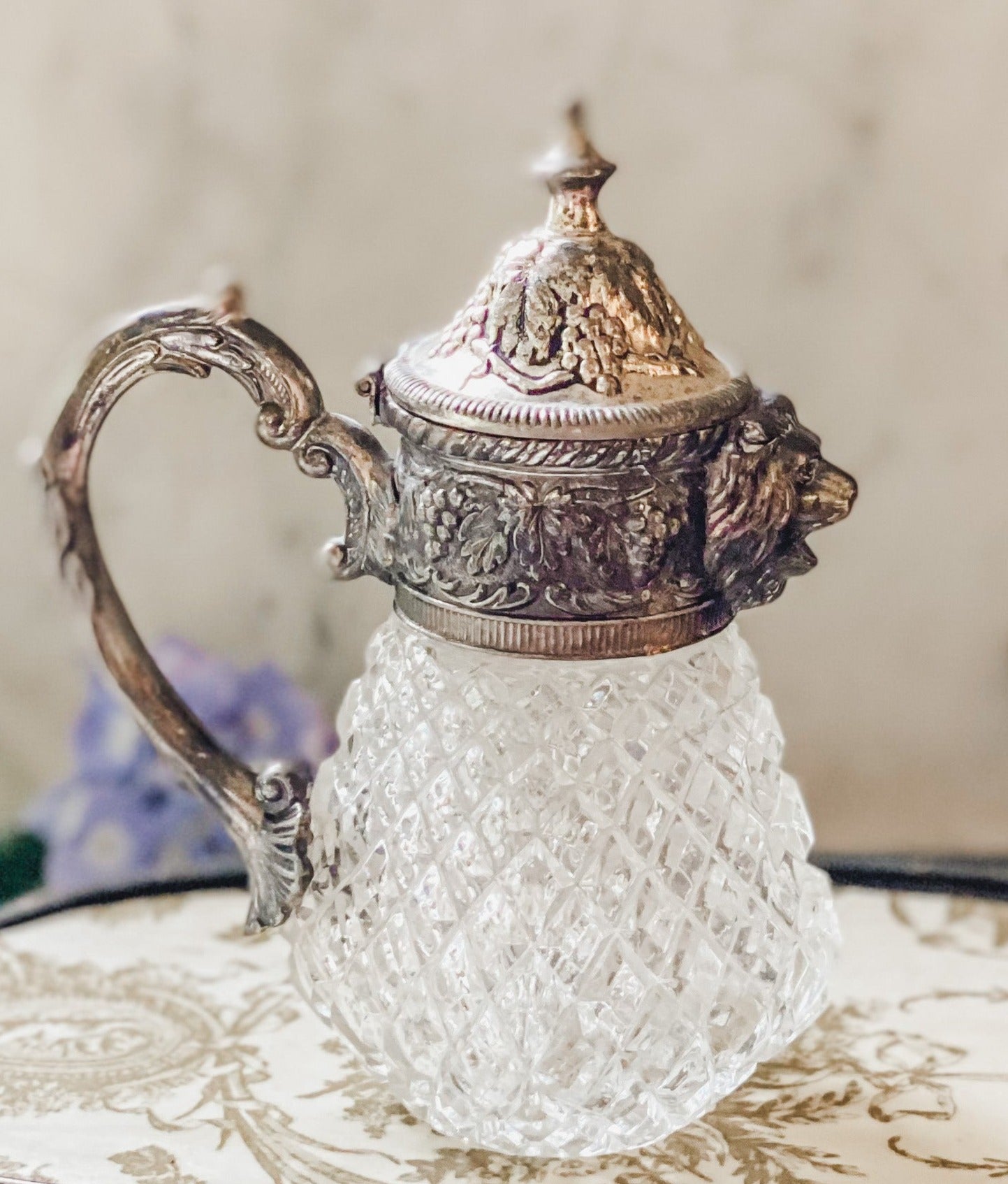 Antique Syrup Decanter with Lion Head