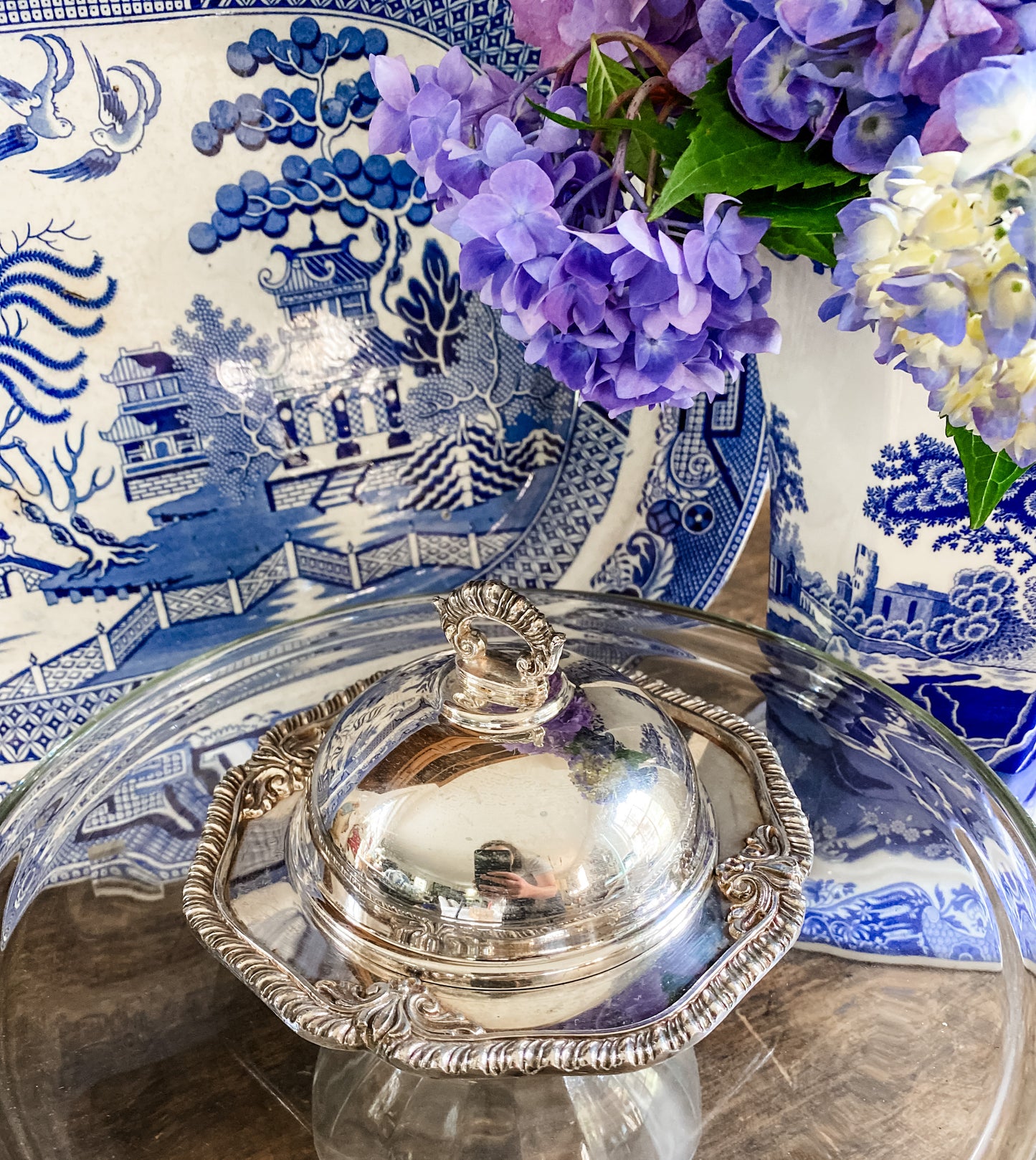Antique Silver Butter Dish with Dome Lid