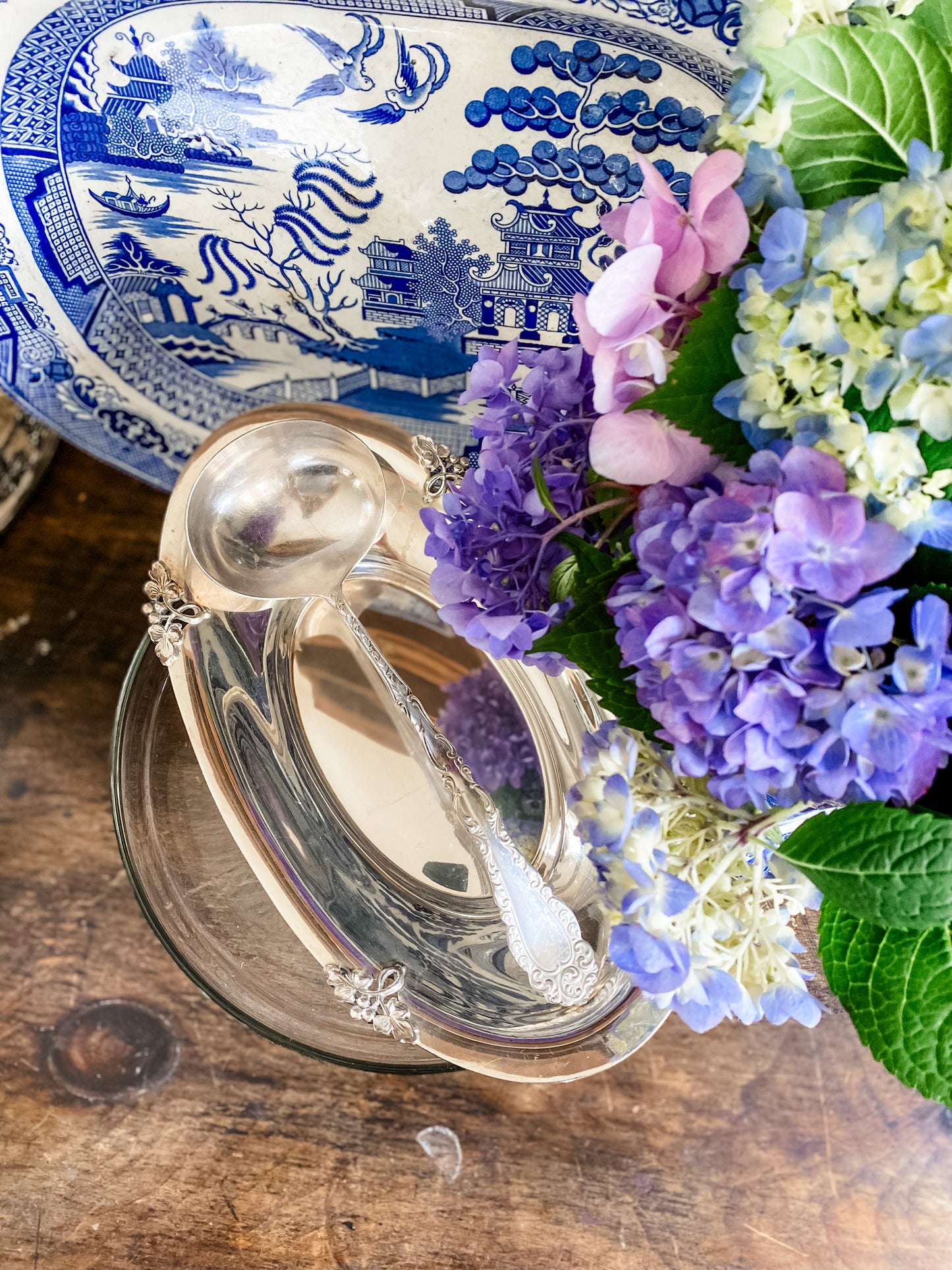Antique Ladle and Oval Silver Dish