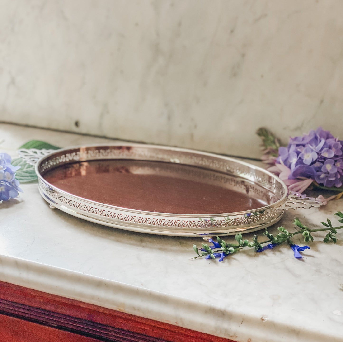 Lovely Antique Reticulated Tray with Pierced Handles