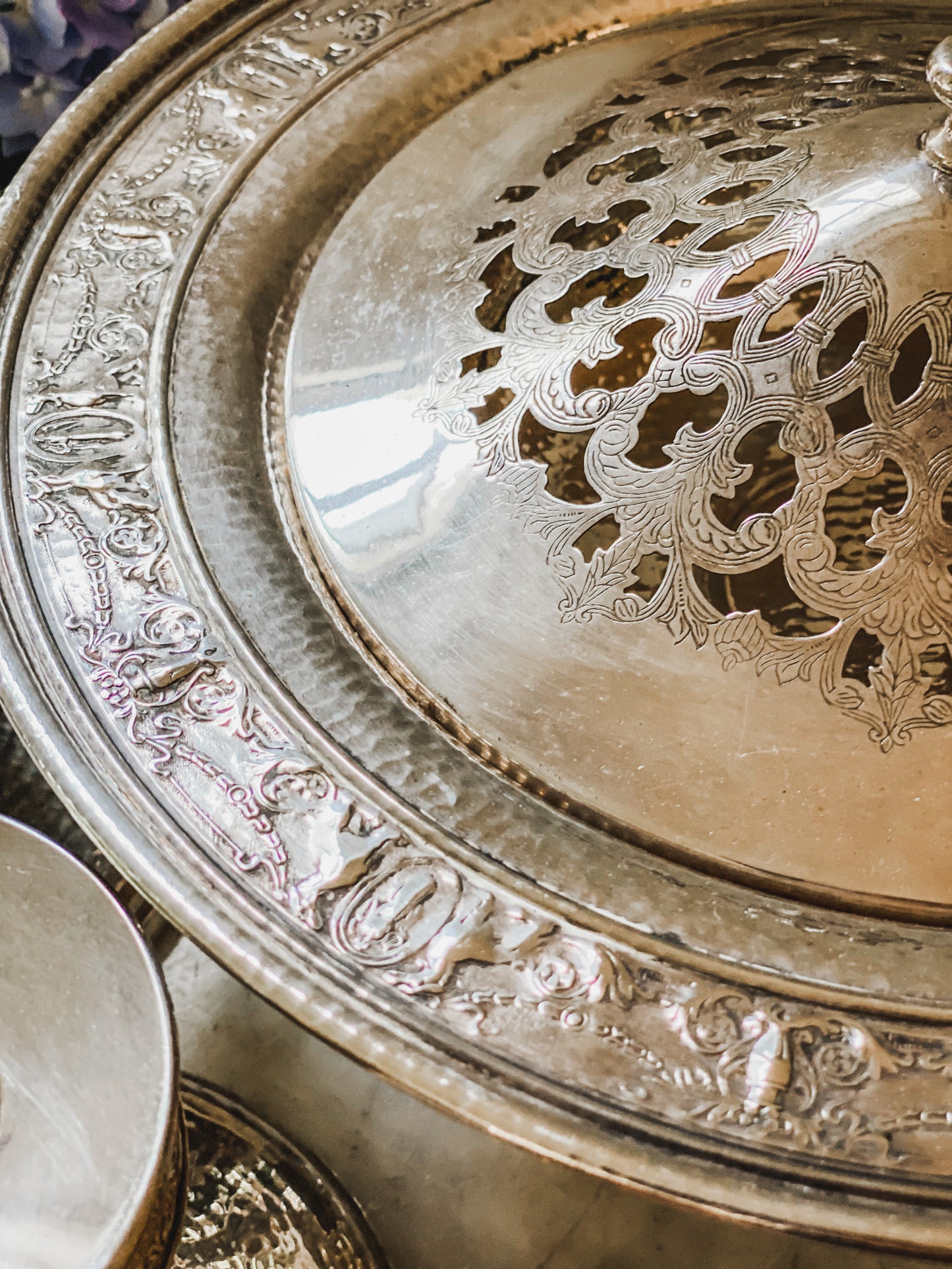 Art Nouveau Flower Frog Pedestal and Matching Candlesticks