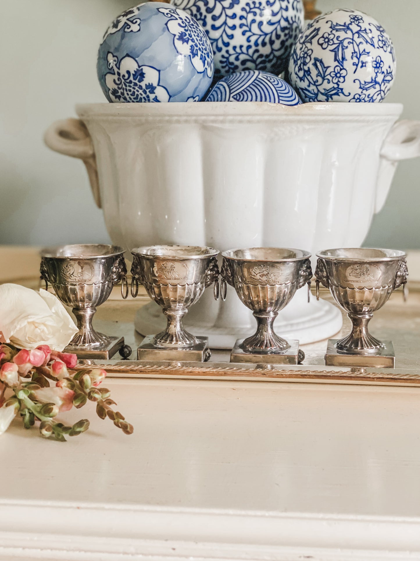 Set of 4 Antique Lion's Head Salt Cellars from the 1800's