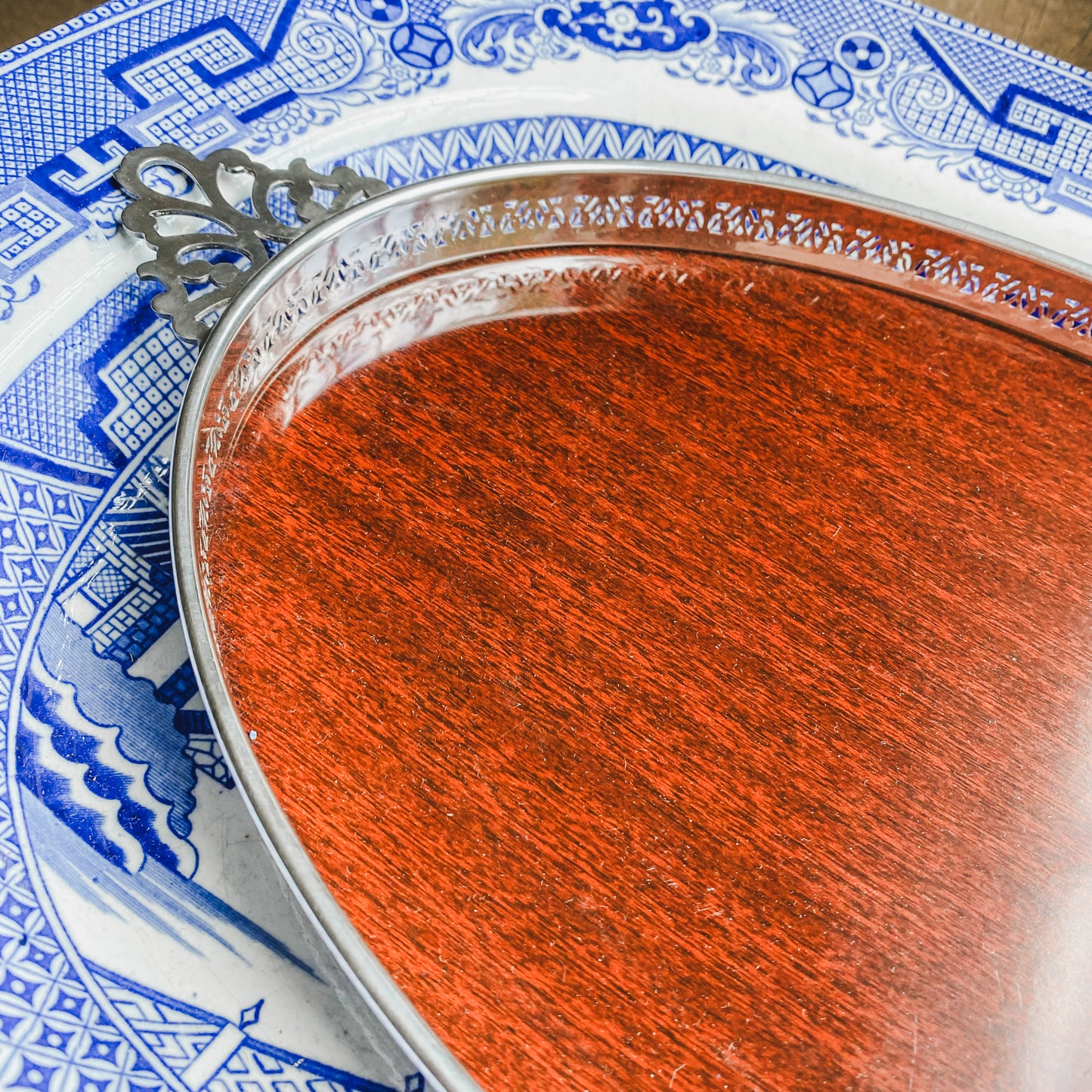 Lovely Antique Reticulated Tray with Pierced Handles