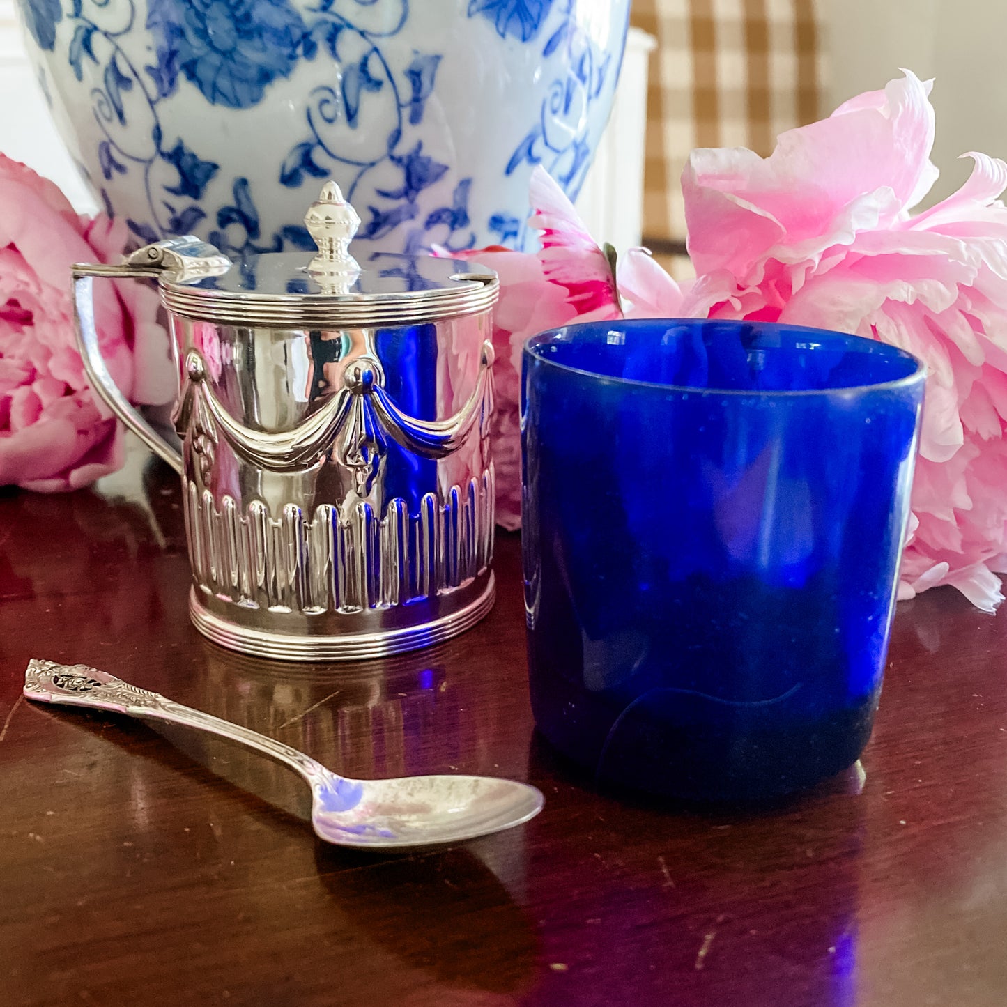 Beautiful Antique Silver Condiment Jar with spoon and Glass Insert