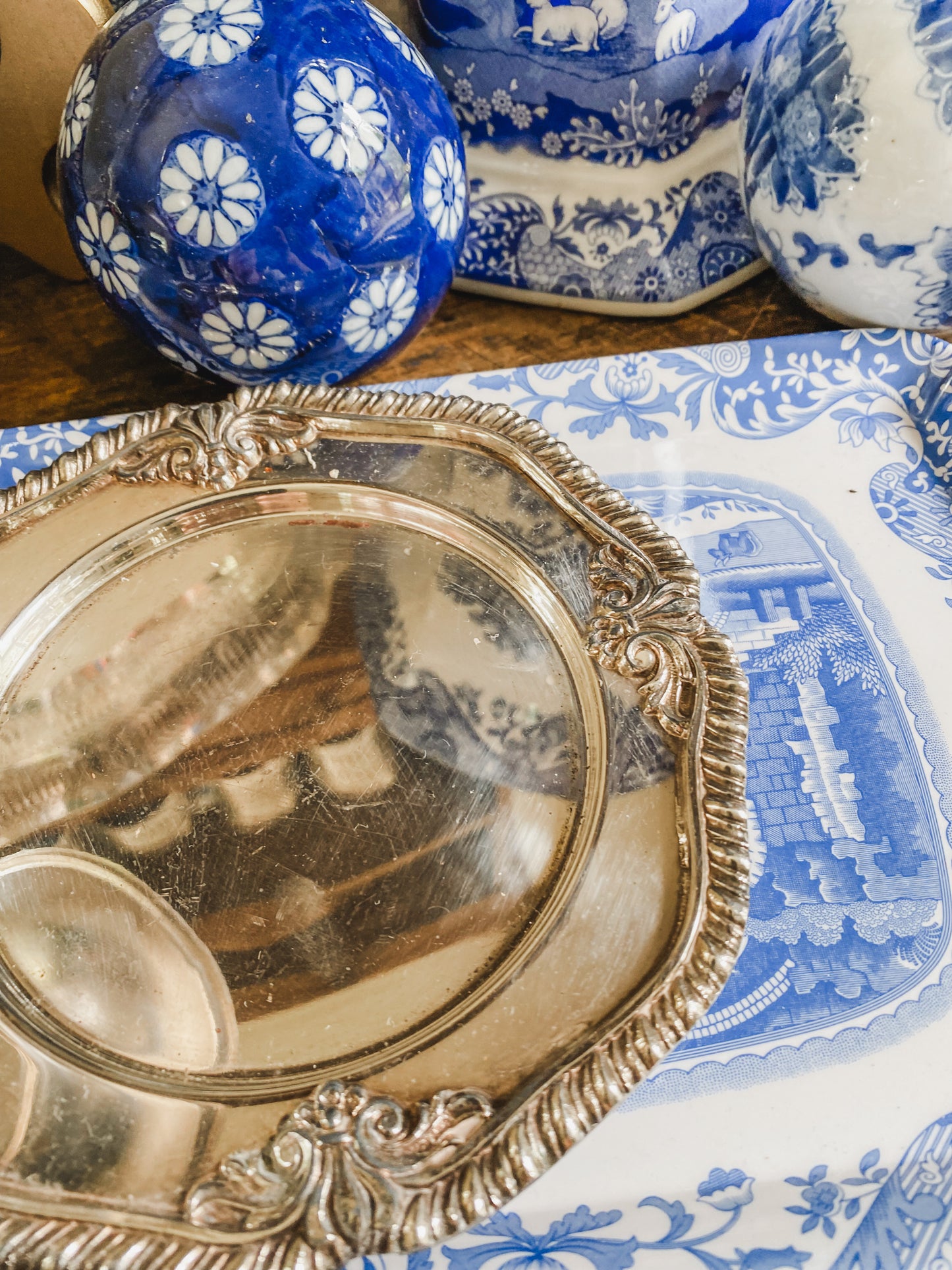 Antique Silver Butter Dish with Dome Lid